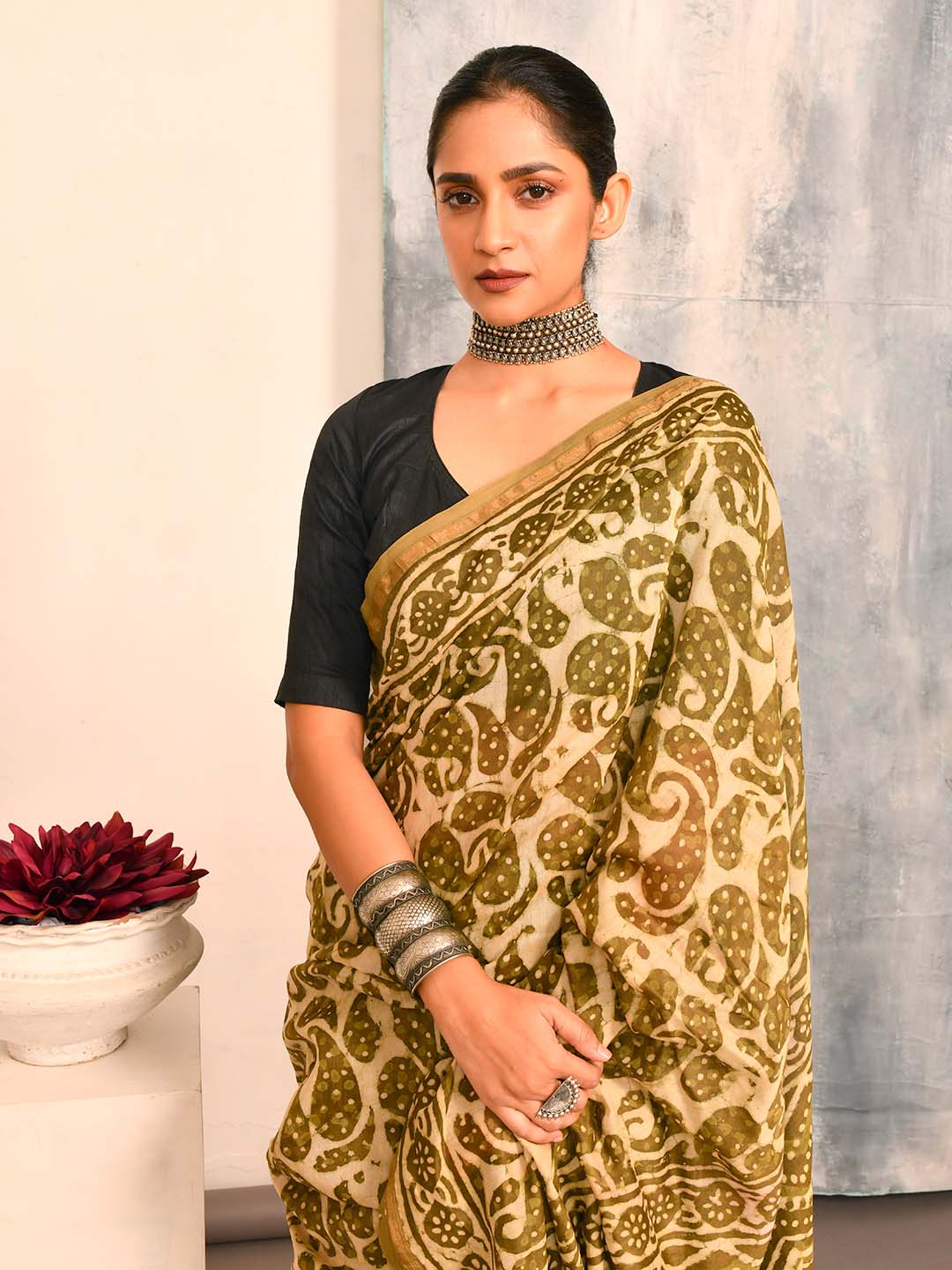 EMERALD ENCHANTMENT (BAGRU SILK COTTON SAREE)