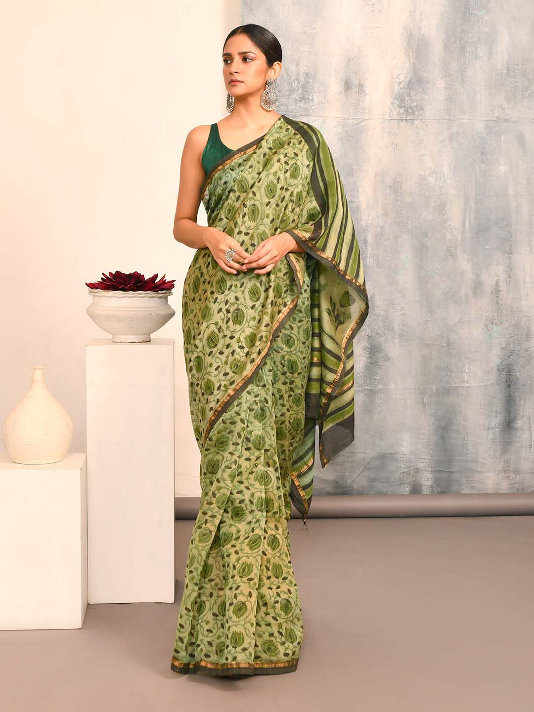 GREEN SERENITY (BAGRU SILK COTTON SAREE)