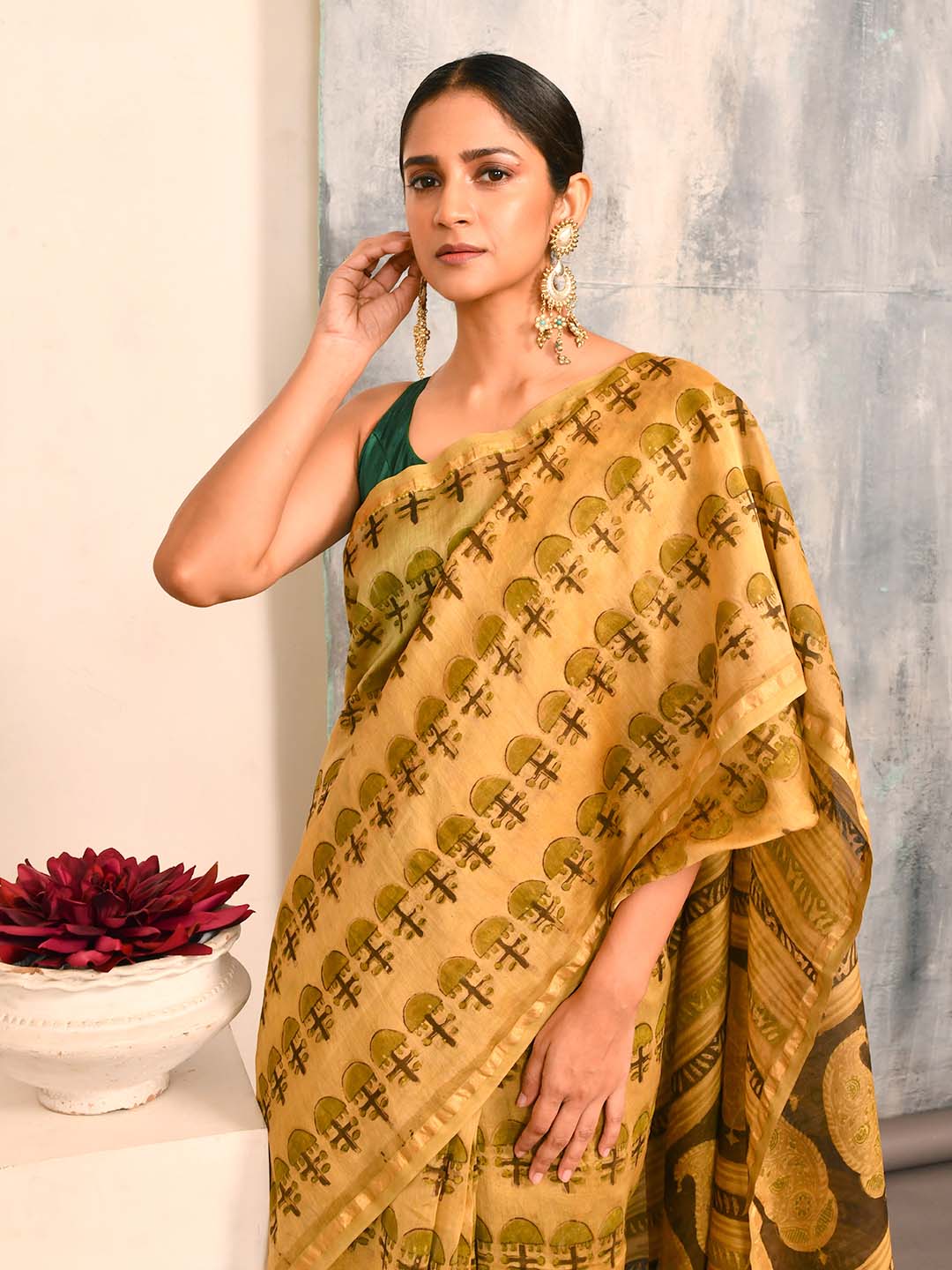 VERDANT HARMONY (BAGRU SILK COTTON SAREE)