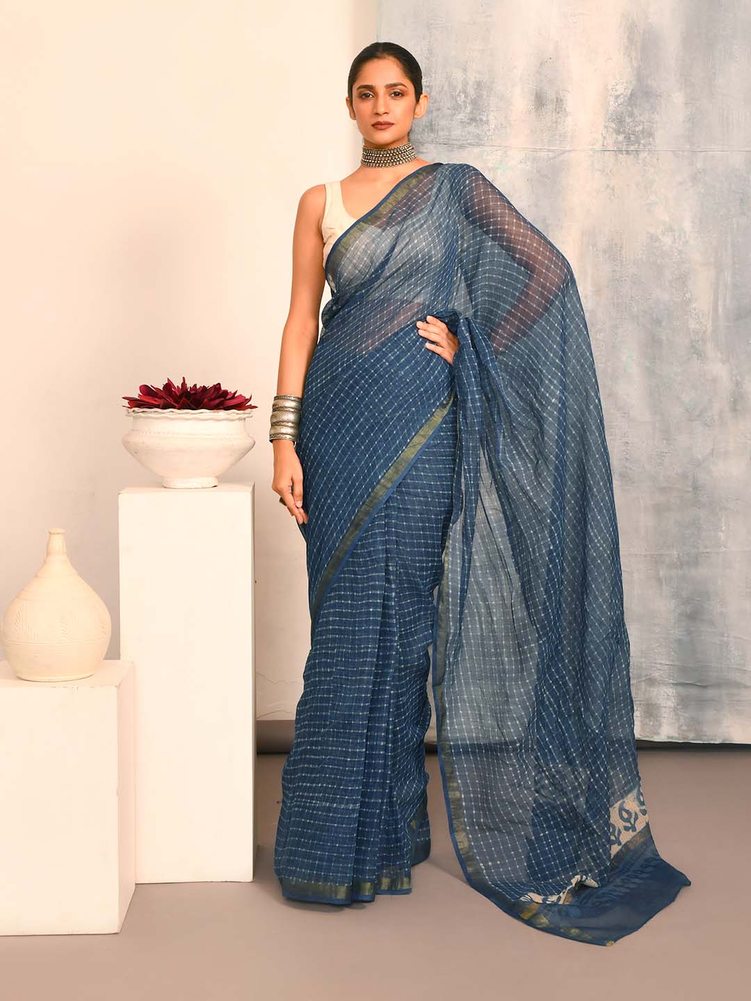AZURE DREAM (BAGRU SILK COTTON SAREE)