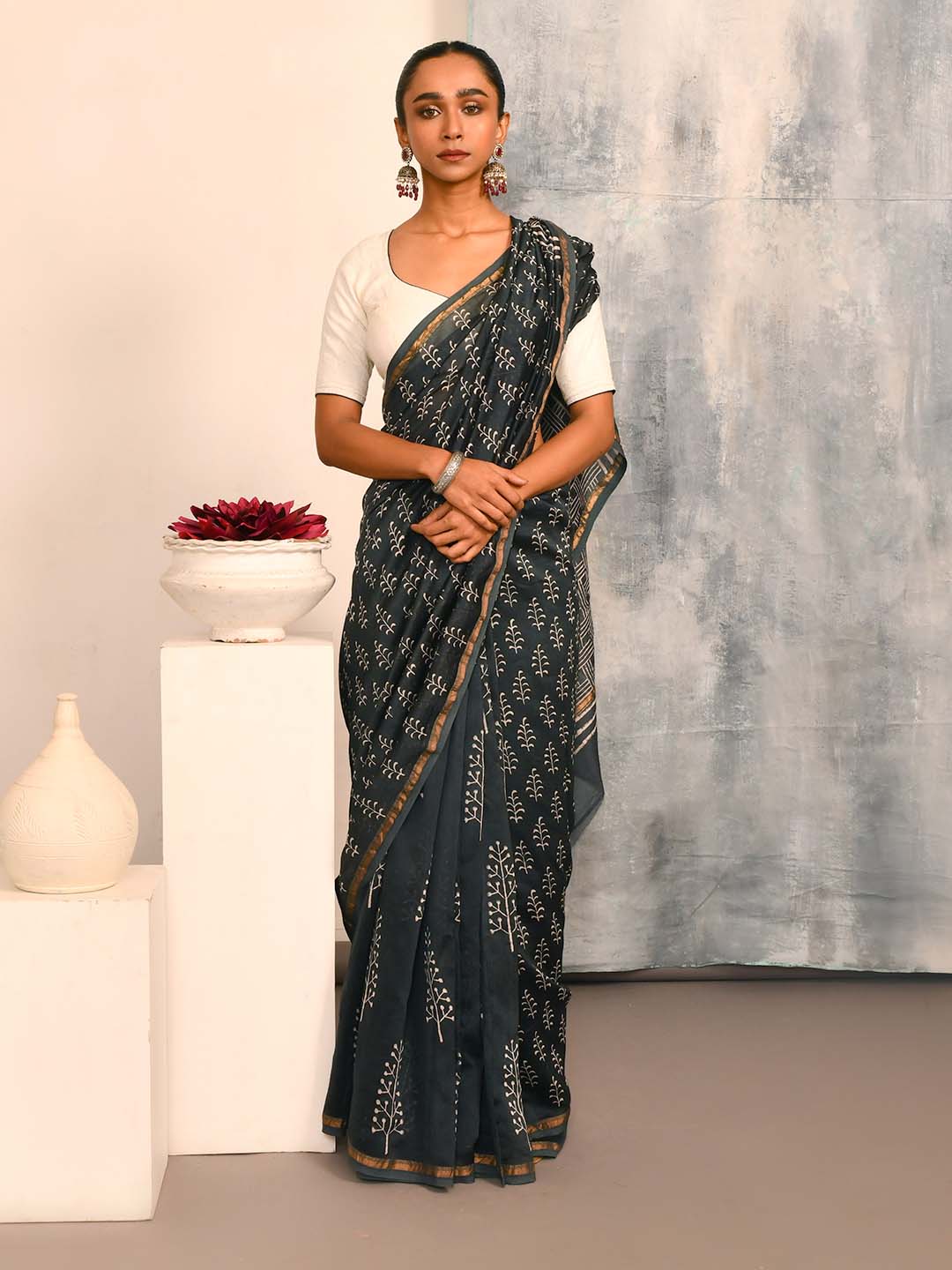 MIDNIGHT SERENADE (BAGRU SILK COTTON SAREE)
