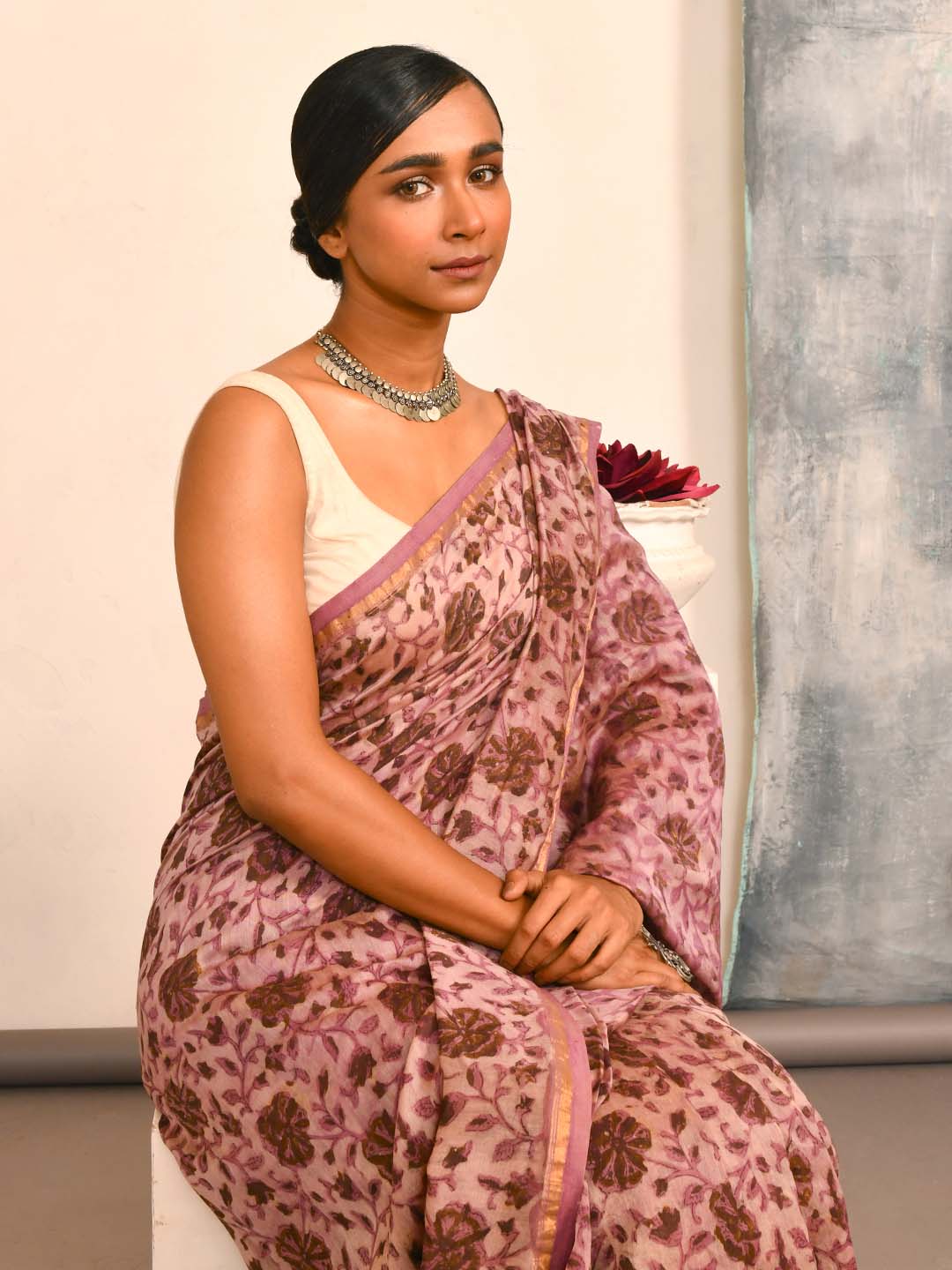 BLUSH REVERIE (BAGRU SILK COTTON SAREE)