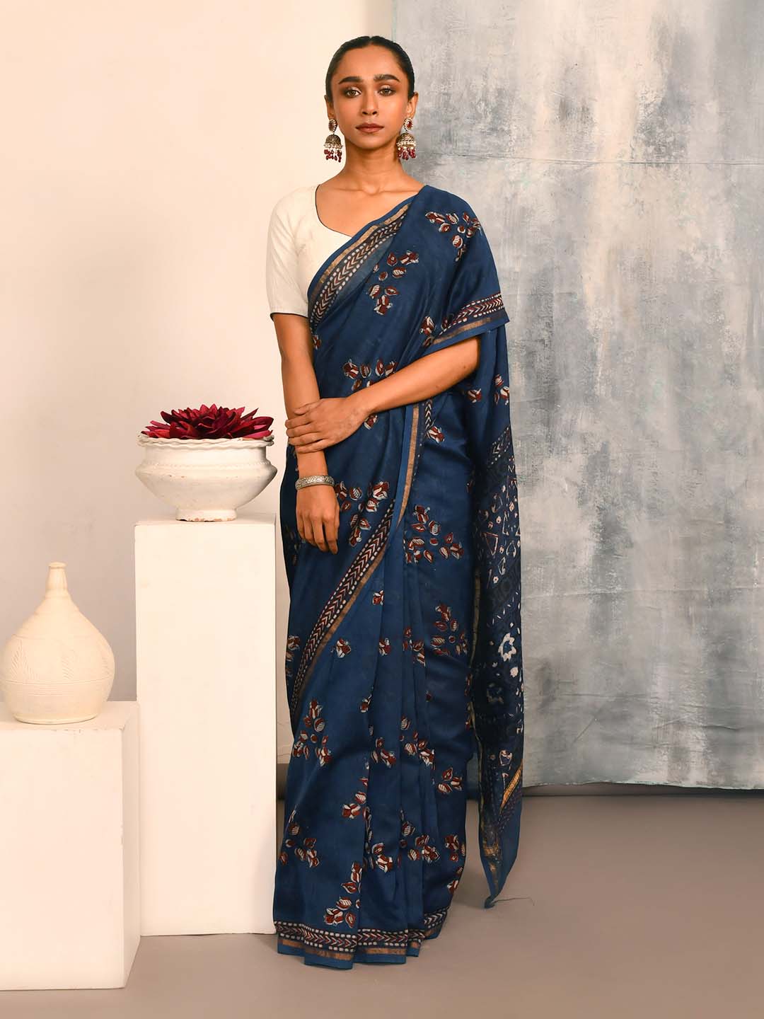 MIDNIGHT PRINT (BAGRU SILK COTTON SAREE)