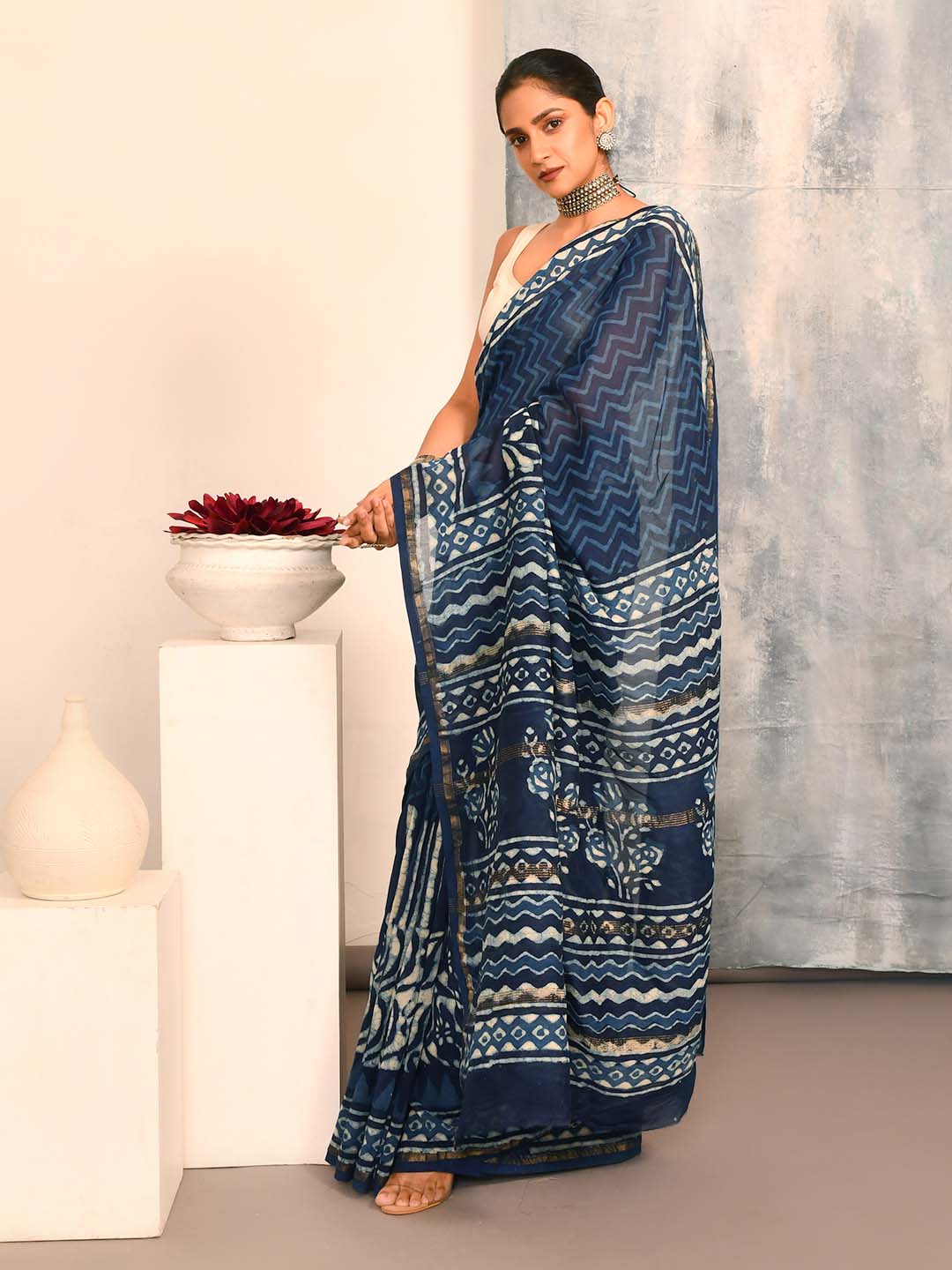 INDIGO REVERIE (BAGRU SILK COTTON SAREE)