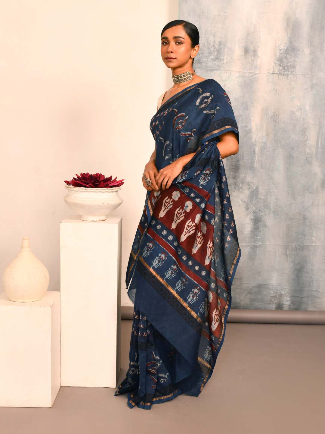 INDIGO WHISPERS (BAGRU SILK COTTON SAREE)