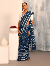 INDIGO GRACE (BAGRU SILK COTTON SAREE)