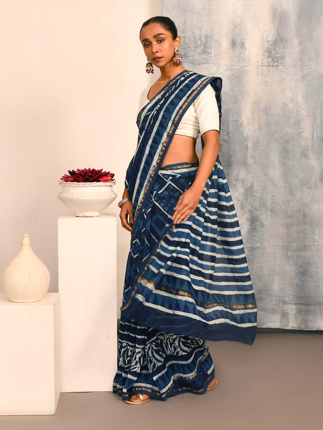 INDIGO GRACE (BAGRU SILK COTTON SAREE)