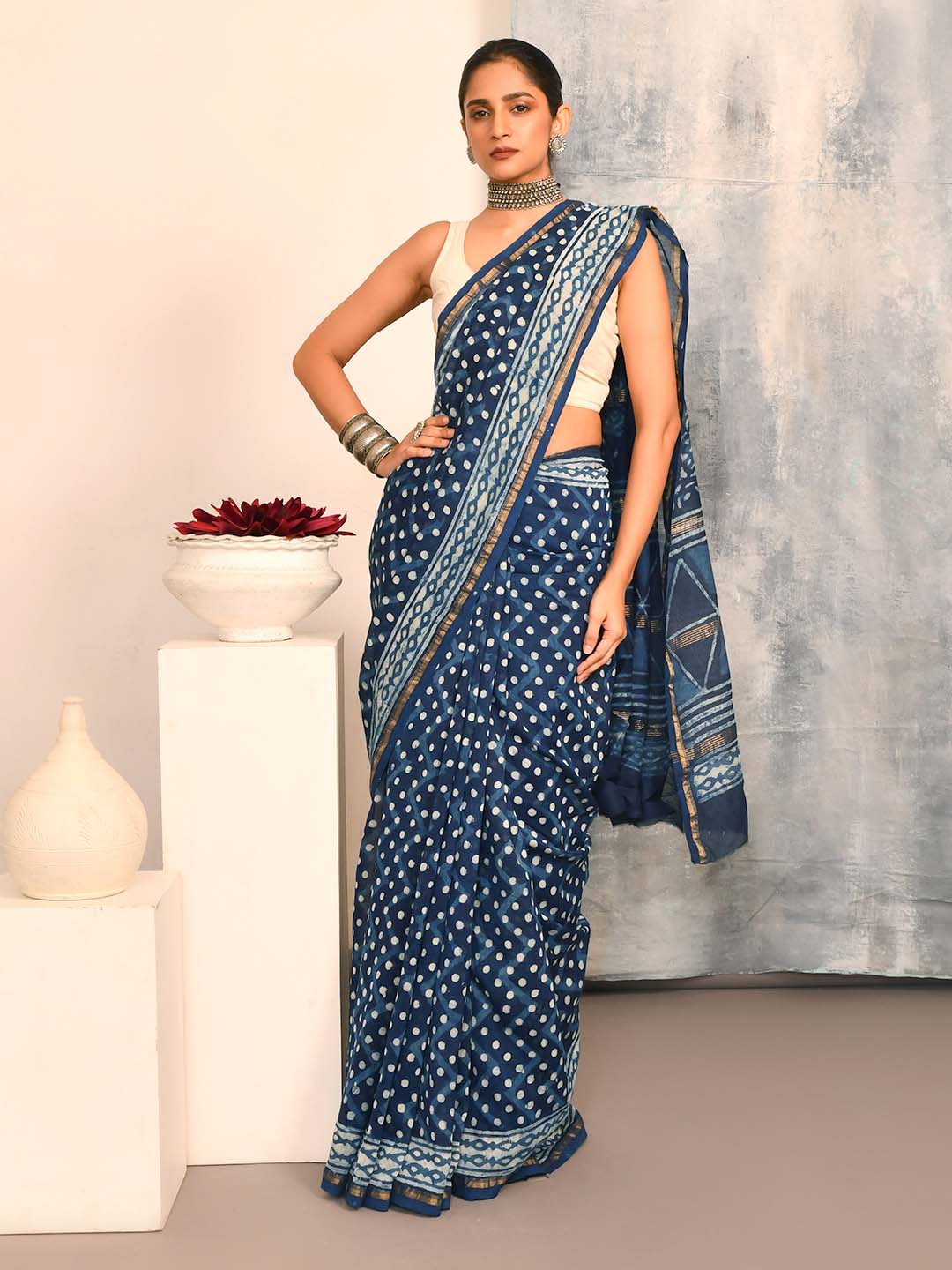 INDIGO ESSENCE (BAGRU SILK COTTON SAREE)