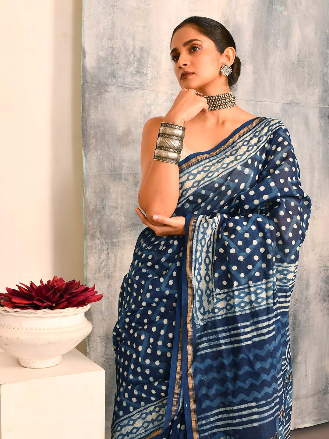 INDIGO ESSENCE (BAGRU SILK COTTON SAREE)