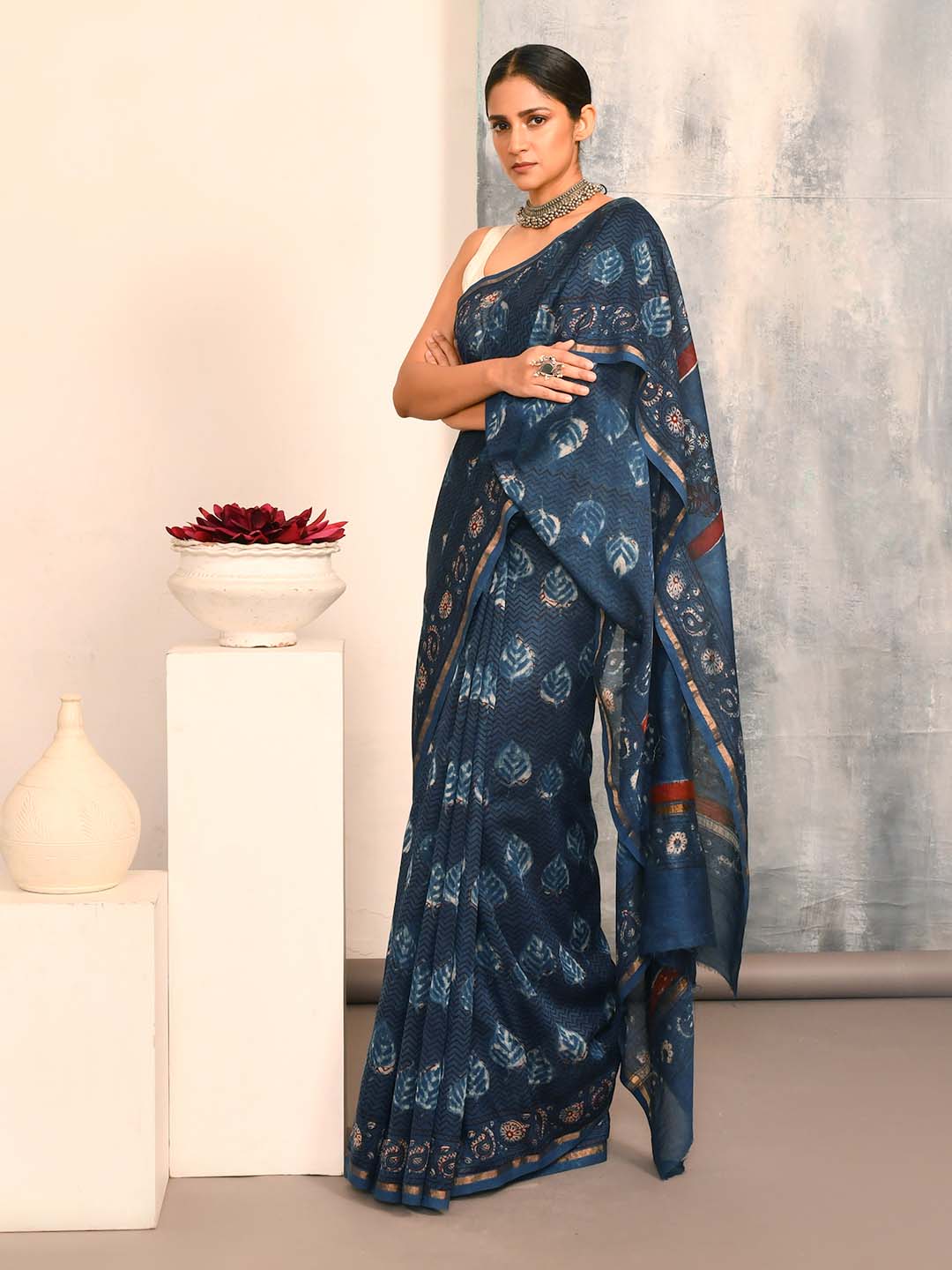 MIDNIGHT CHARM (BAGRU SILK COTTON SAREE)