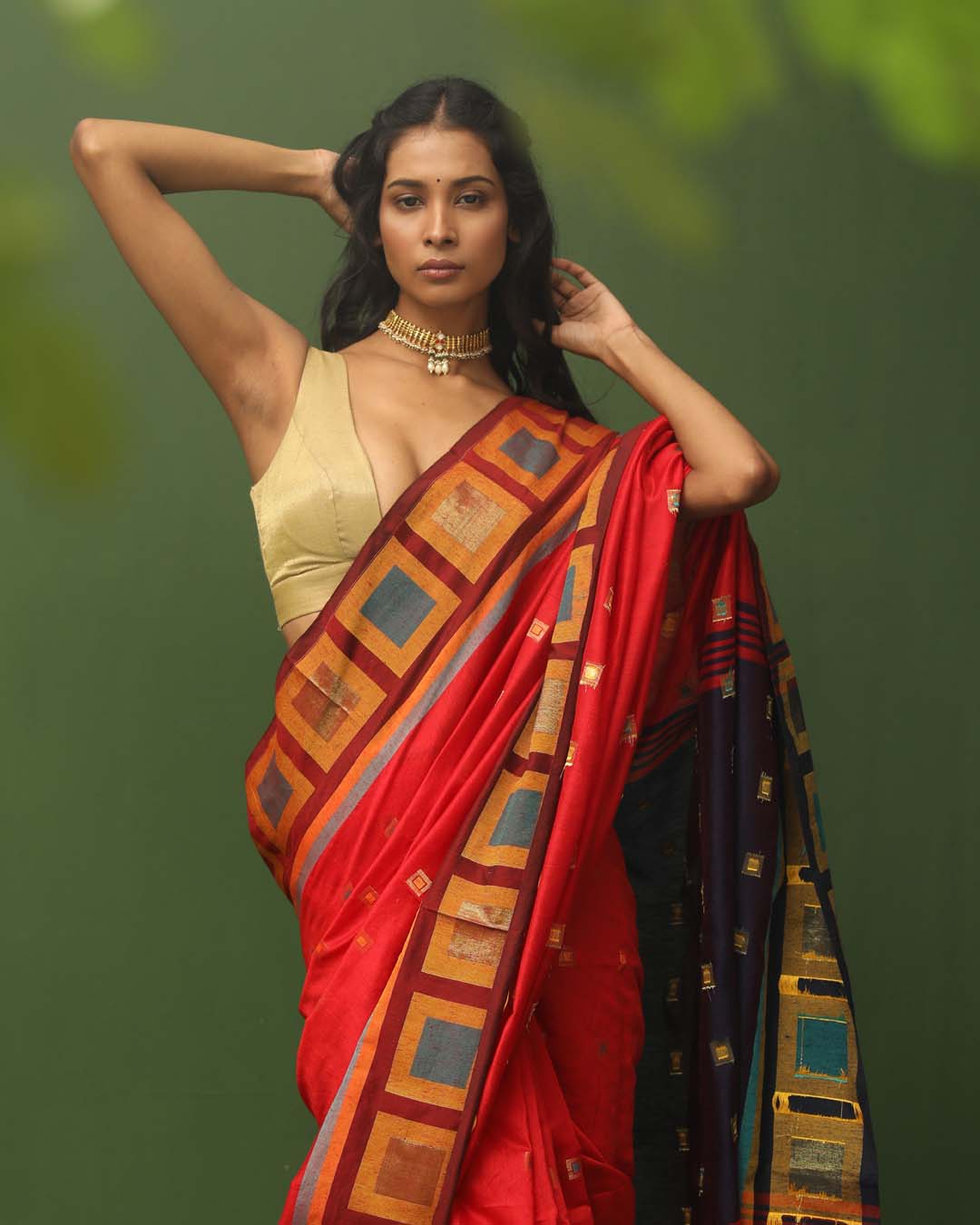 SCARLET SPLENDOR (HANDLOOM COTTON BLEND SAREE)