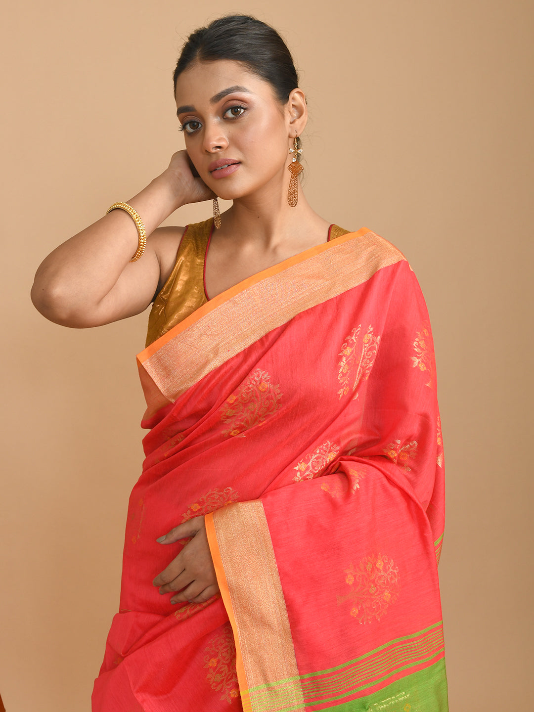 FIERY ELEGANCE (HANDLOOM COTTON BLEND SAREE)