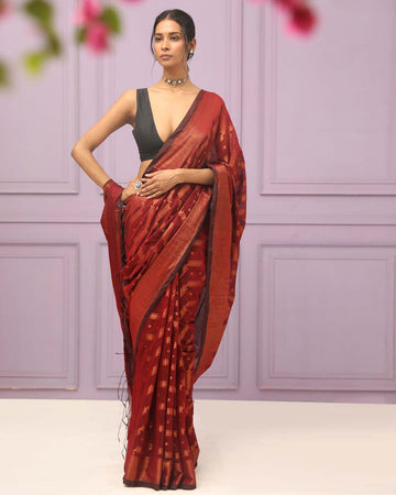BURGUNDY GRACE (HANDLOOM COTTON BLEND SAREE)