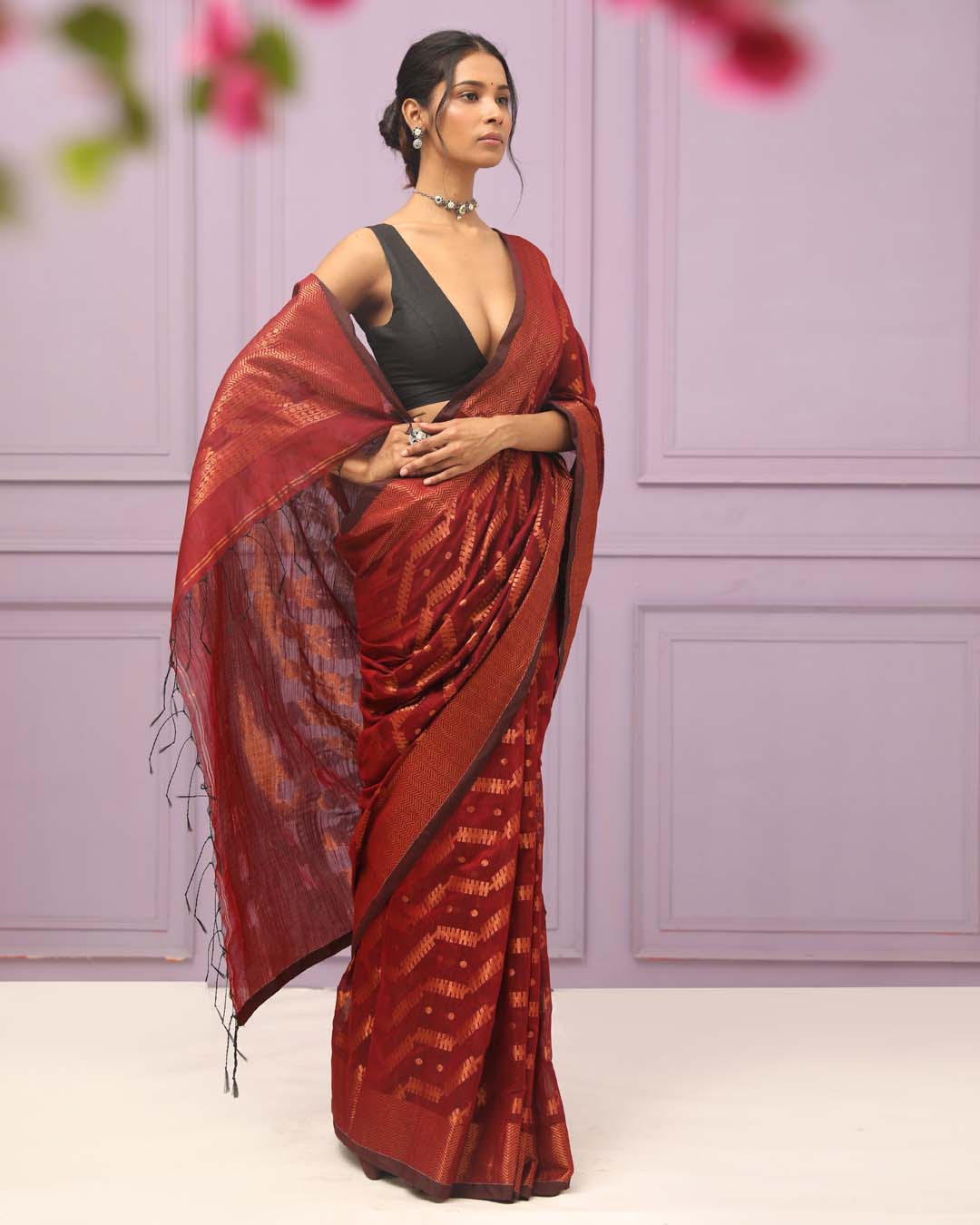BURGUNDY GRACE (HANDLOOM COTTON BLEND SAREE)