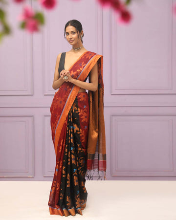 CRIMSON HERITAGE (HANDLOOM COTTON BLEND SAREE)