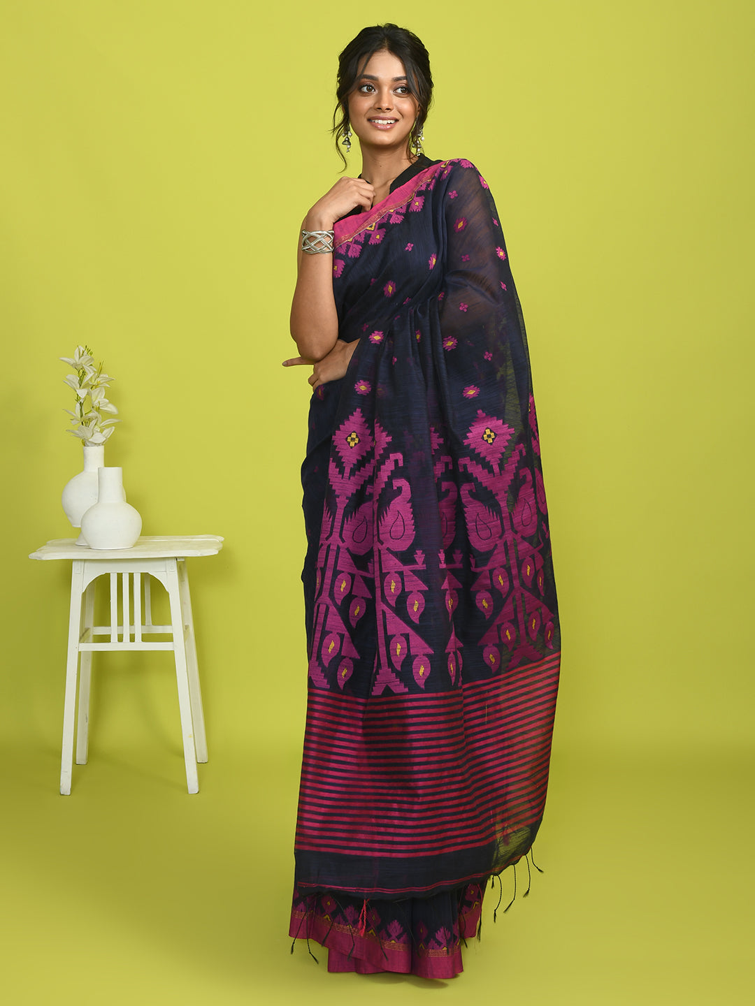 MIDNIGHT MAJESTY (HANDLOOM COTTON BLEND SAREE)
