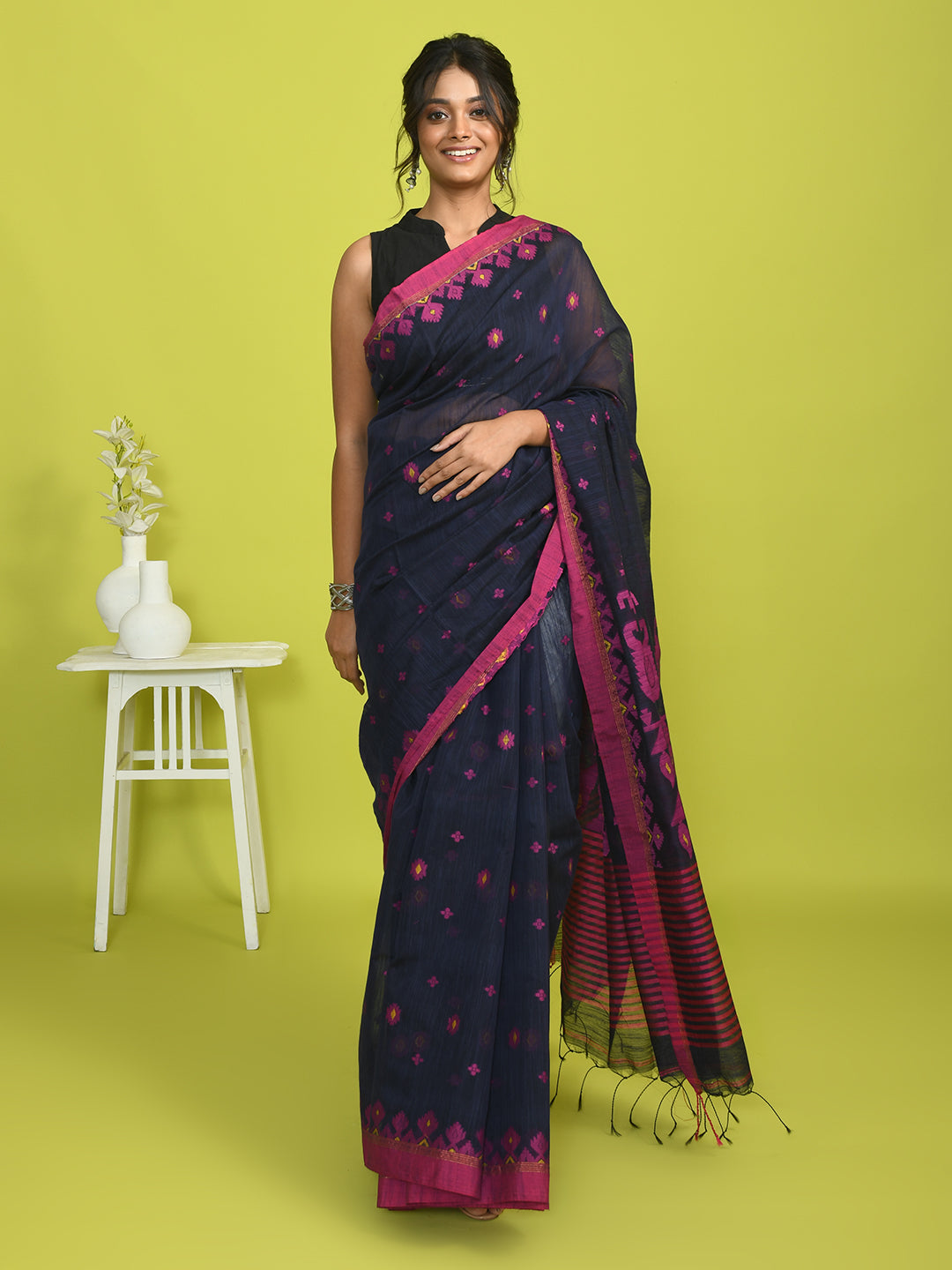 MIDNIGHT MAJESTY (HANDLOOM COTTON BLEND SAREE)