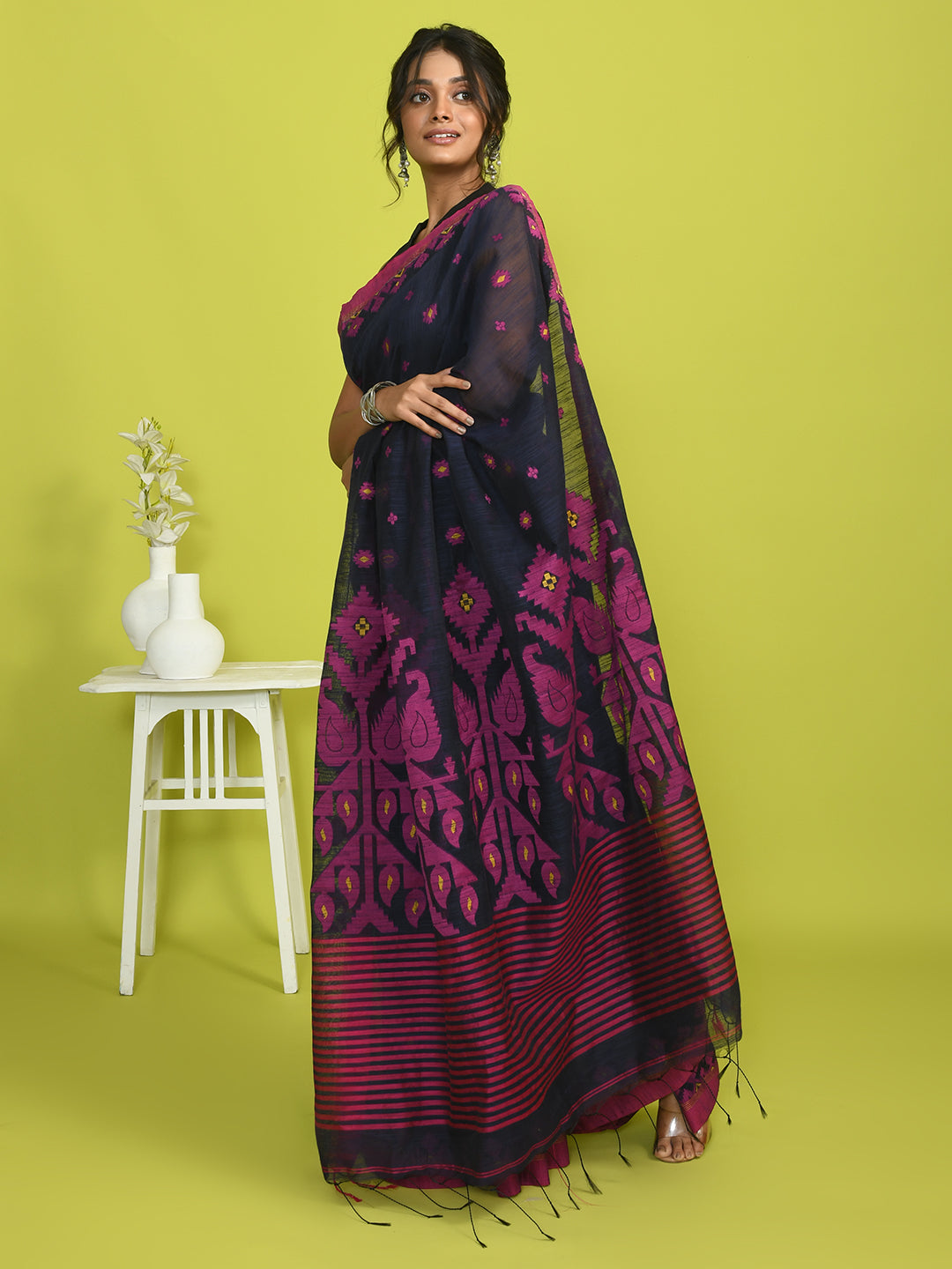 MIDNIGHT MAJESTY (HANDLOOM COTTON BLEND SAREE)