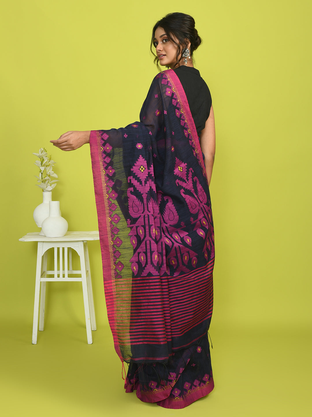 MIDNIGHT MAJESTY (HANDLOOM COTTON BLEND SAREE)