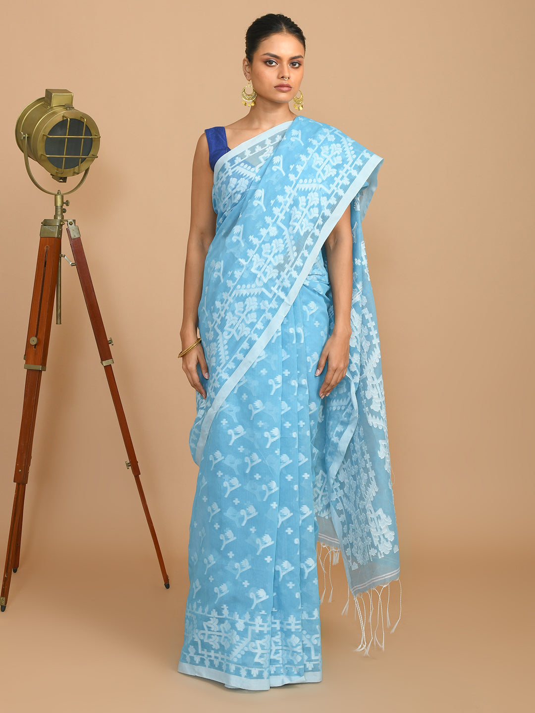 Jamdani Blue Woven Design Traditional Wear(HANDLOOM COTTON BLEND SAREE)