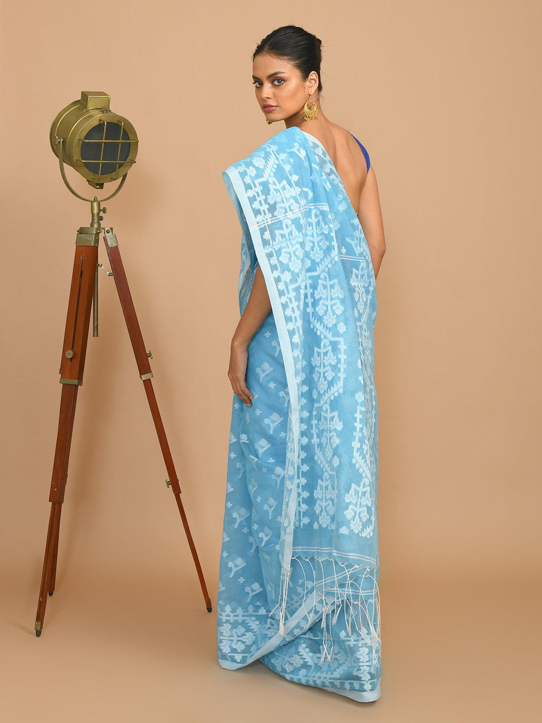 Jamdani Blue Woven Design Traditional Wear(HANDLOOM COTTON BLEND SAREE)