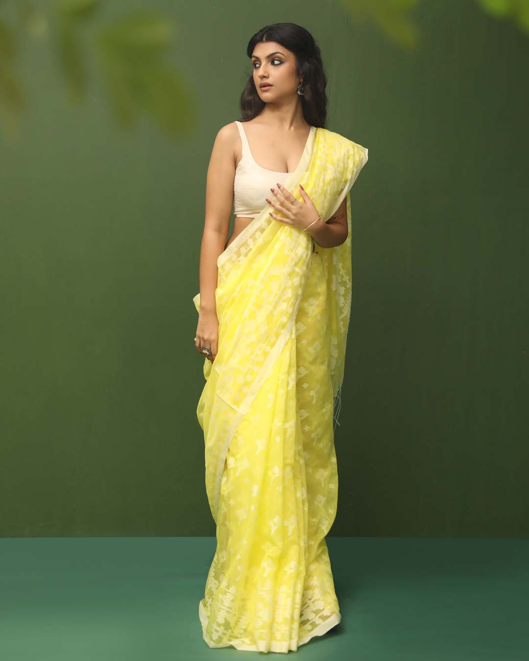 Jamdani Yellow Woven Design Traditional Wear(HANDLOOM COTTON BLEND SAREE)