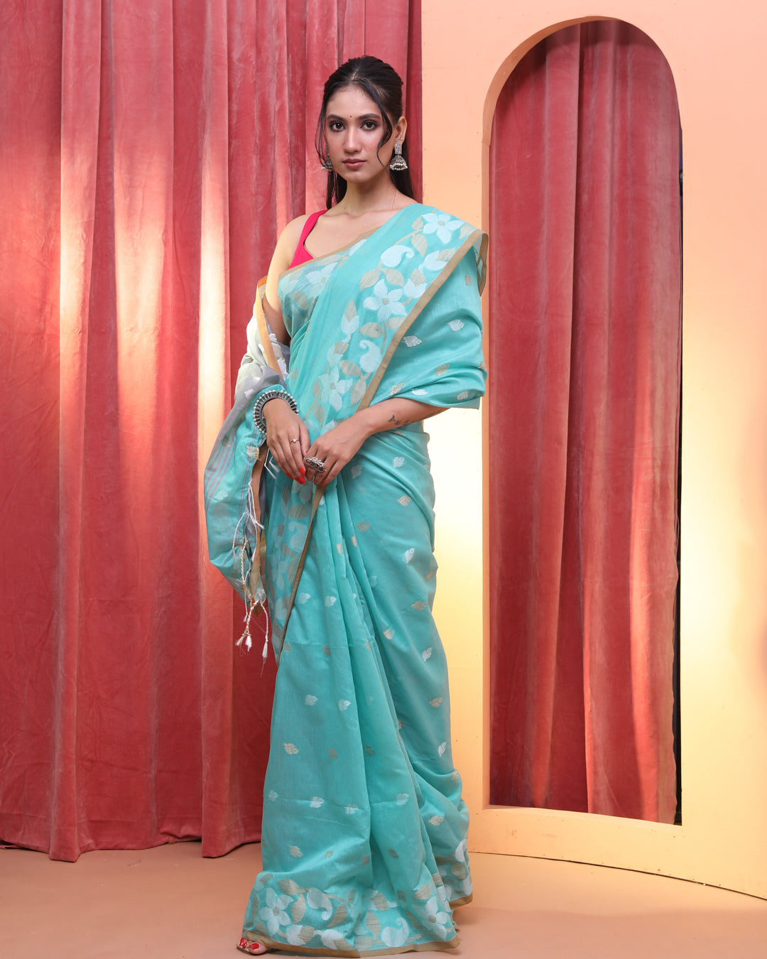 SEA GREEN SERENITY (HANDLOOM COTTON BLEND SAREE)