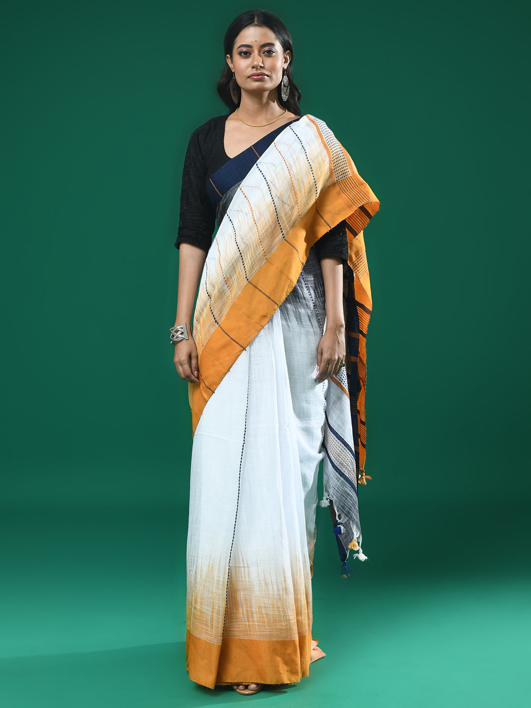 PEARL STRIPES (HANDLOOM PURE LINEN SAREE)