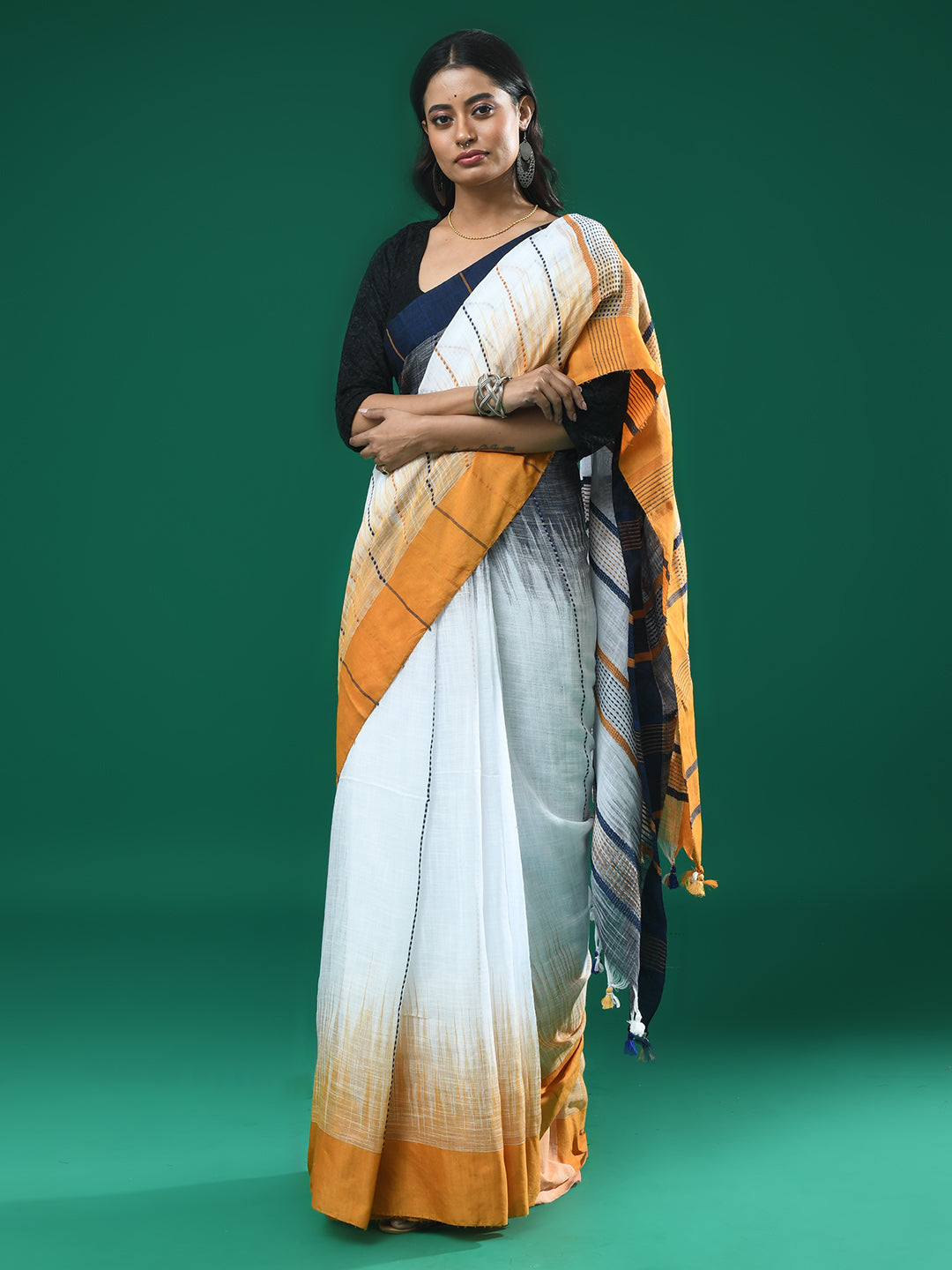 PEARL STRIPES (HANDLOOM PURE LINEN SAREE)