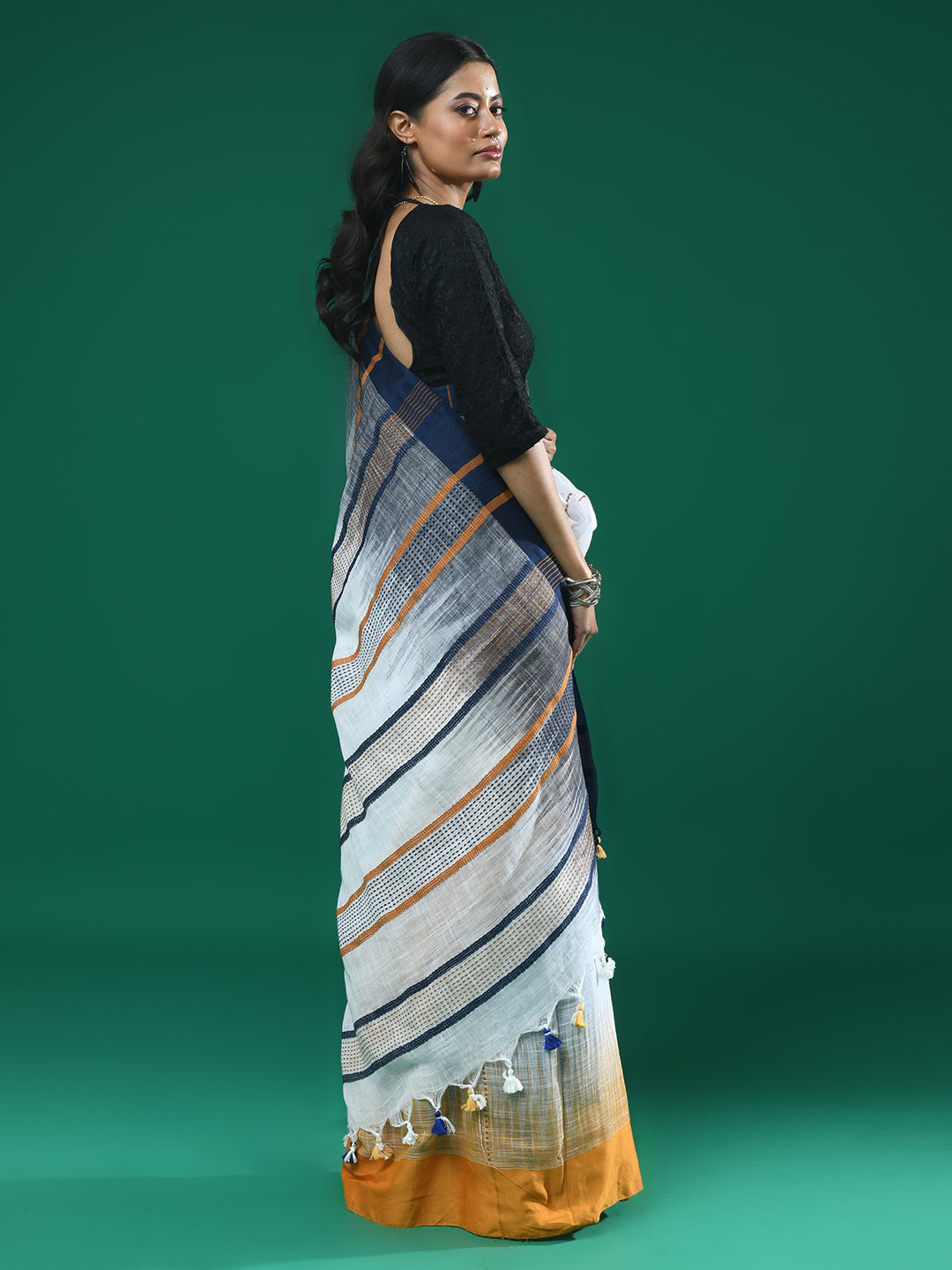 PEARL STRIPES (HANDLOOM PURE LINEN SAREE)