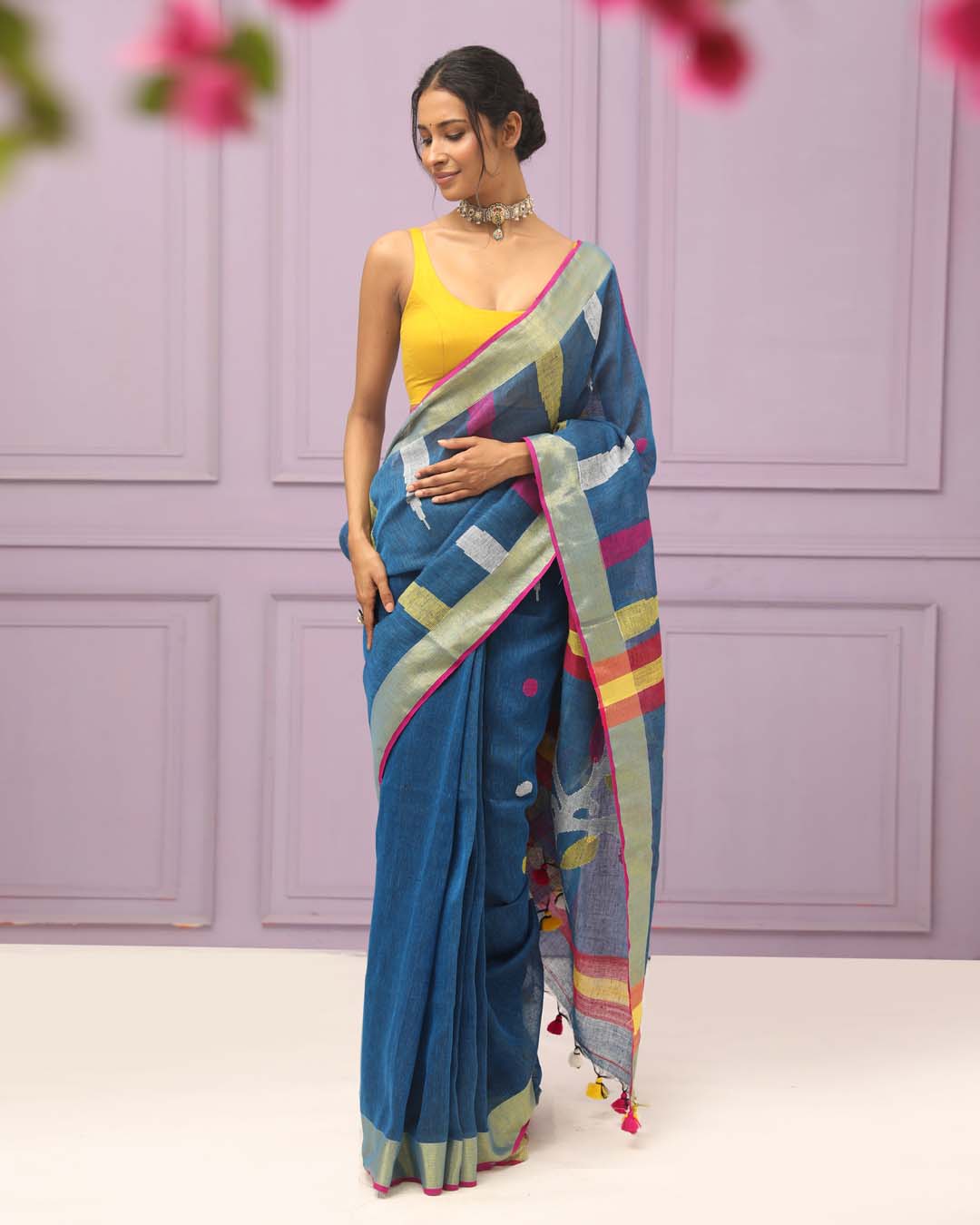 AZURE GRACE (HANDLOOM PURE LINEN SAREE)