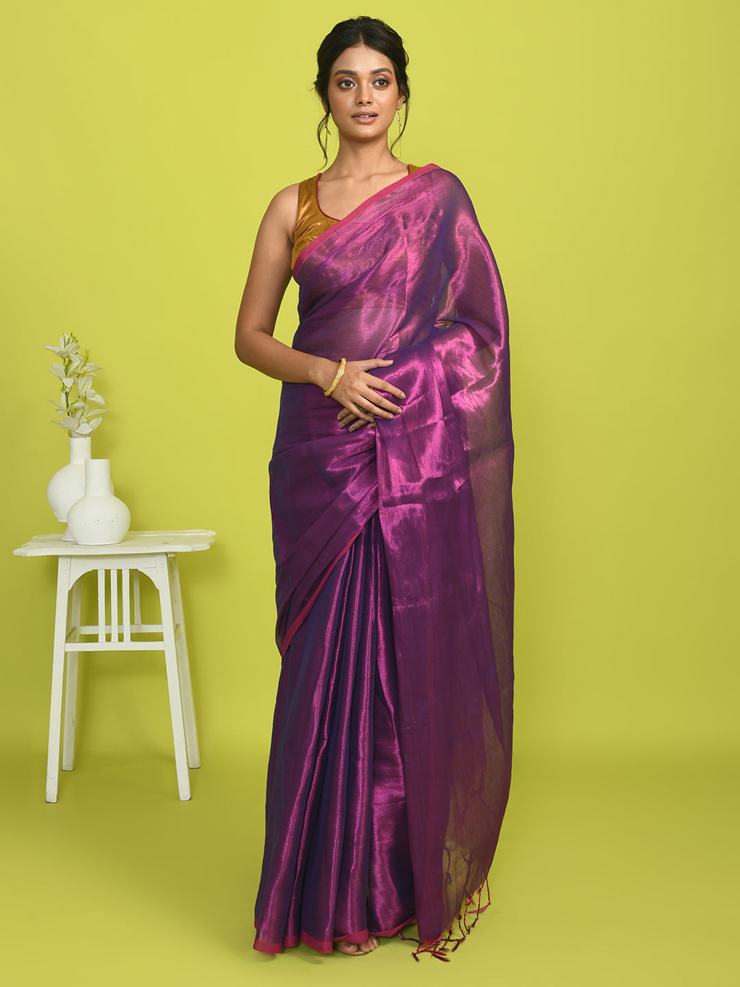 PLUM RADIANCE (BENGAL HANDLOOM COTTON BLEND SAREE)