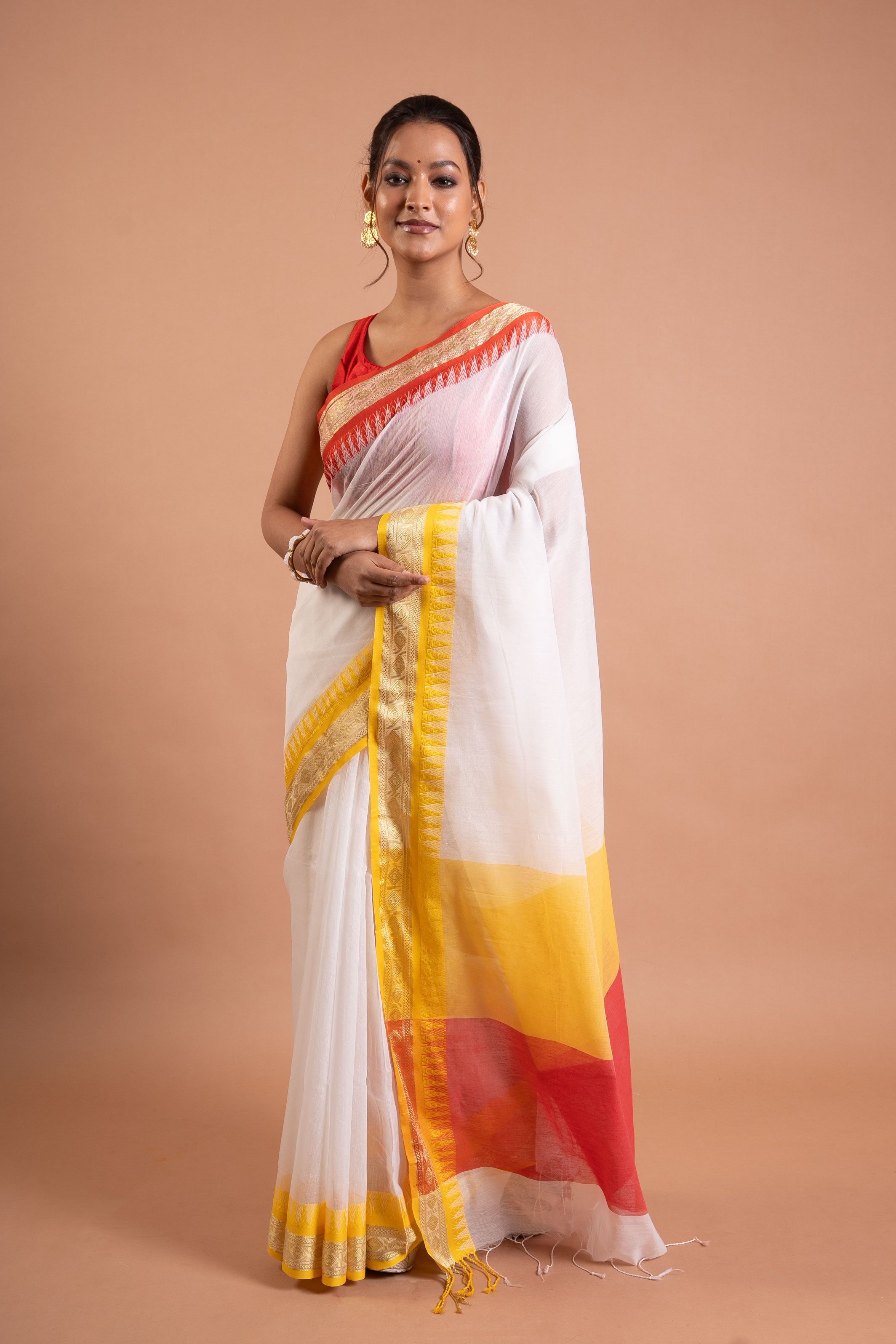 Ivory Sunflare Bengal Handloom Cotton Saree
