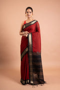 Ruby Noir Zari-Border Handloom Saree