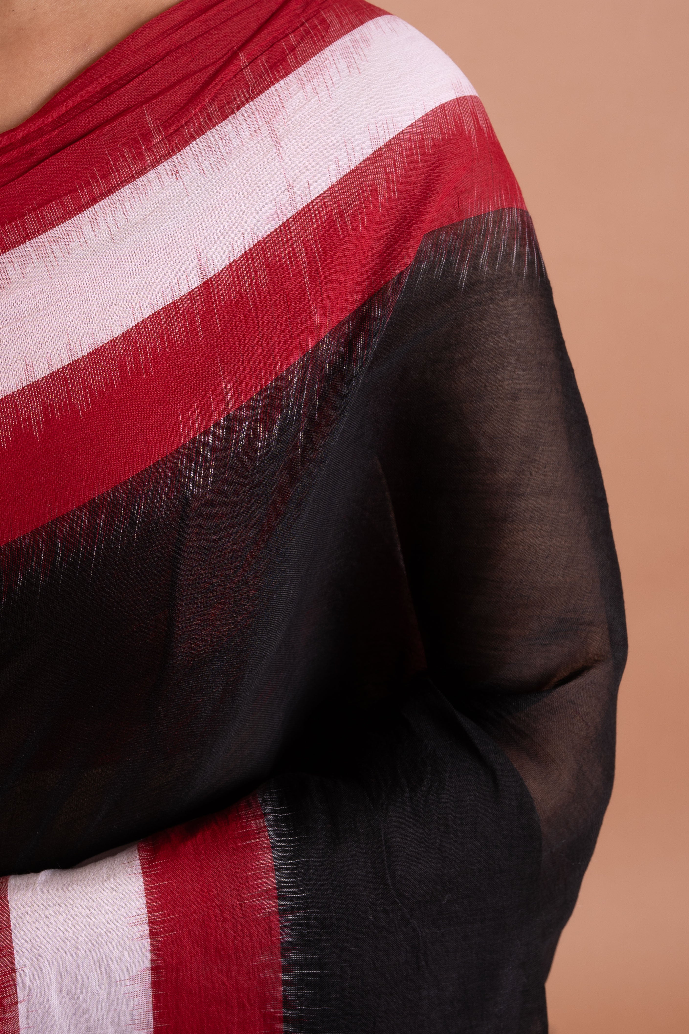 Noir Crimson Ikat Handloom Saree