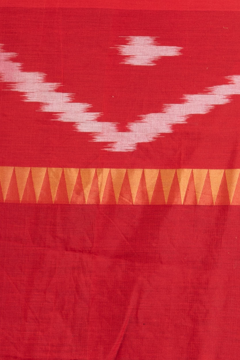 Crimson Ash Ikat Weave Saree with Tribal Border