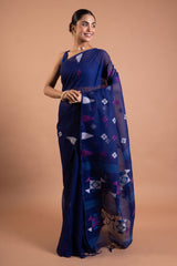 Midnight Indigo Ikat Handloom Saree