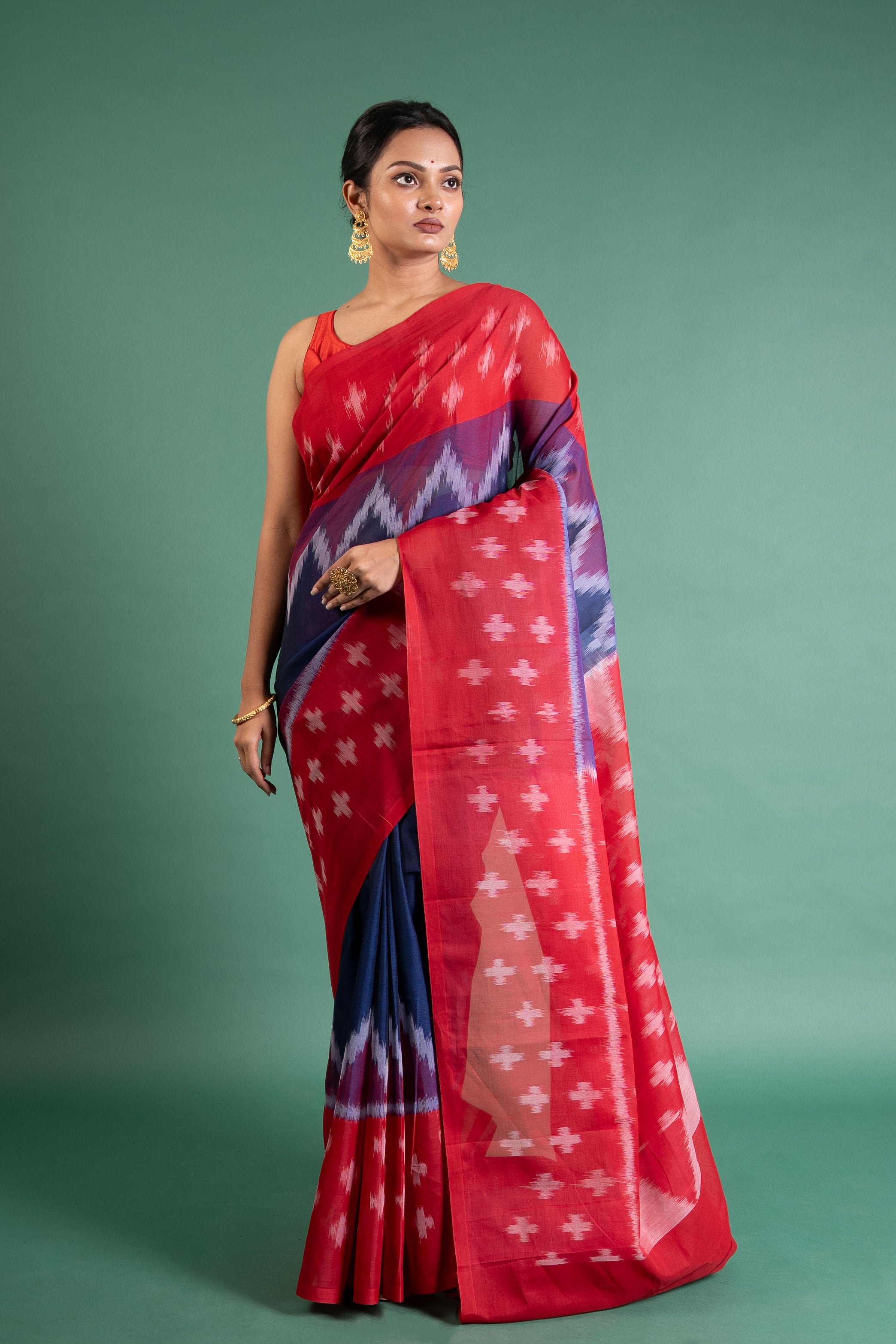 Rakta-Nila Ikat Whisper Handloom Cotton Saree