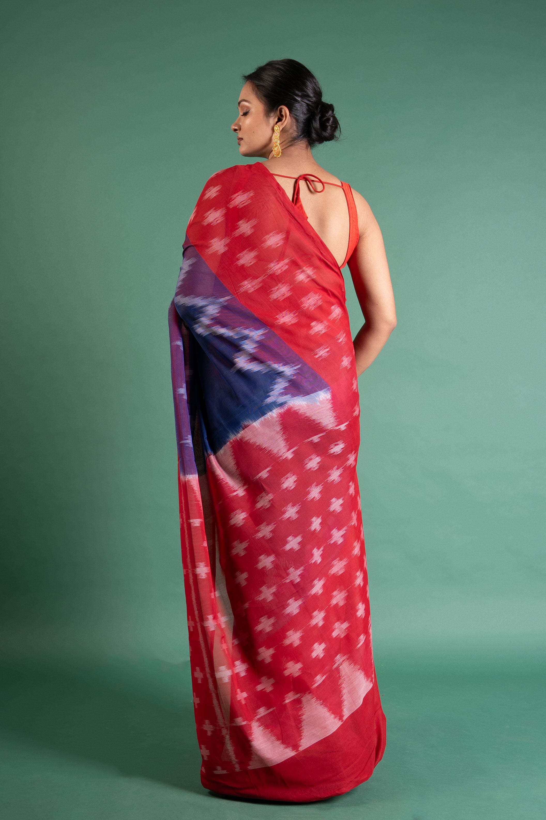 Rakta-Nila Ikat Whisper Handloom Cotton Saree