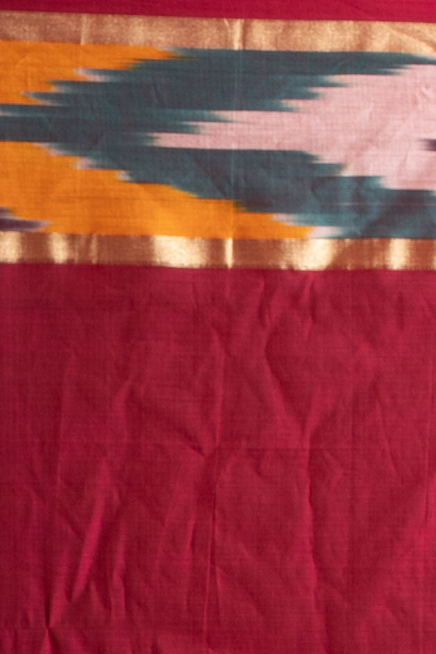 Teal & Magenta Ikat Breeze – Pure Handloom Cotton Saree