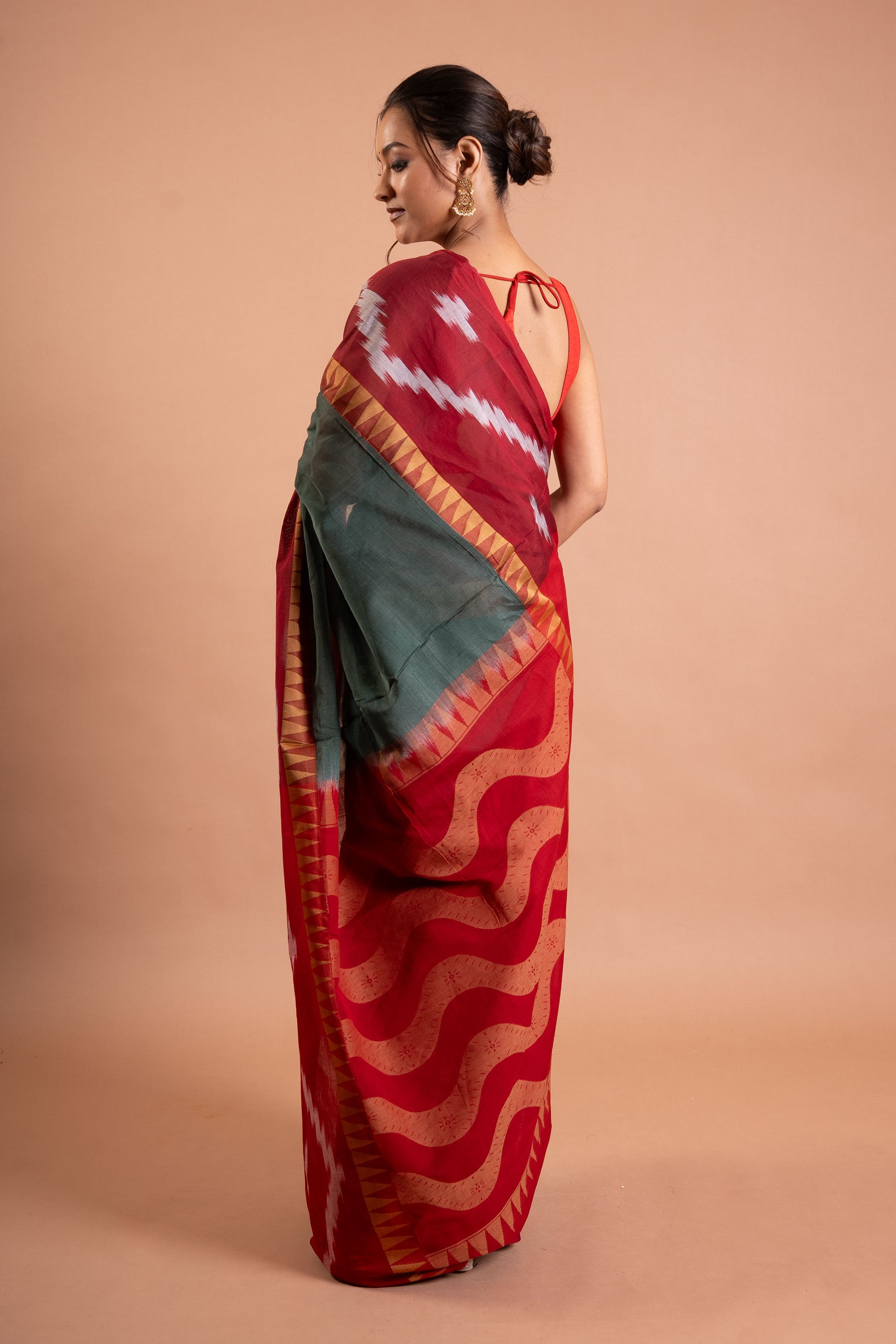 Crimson Ikat Harmony – Pure Handloom Saree