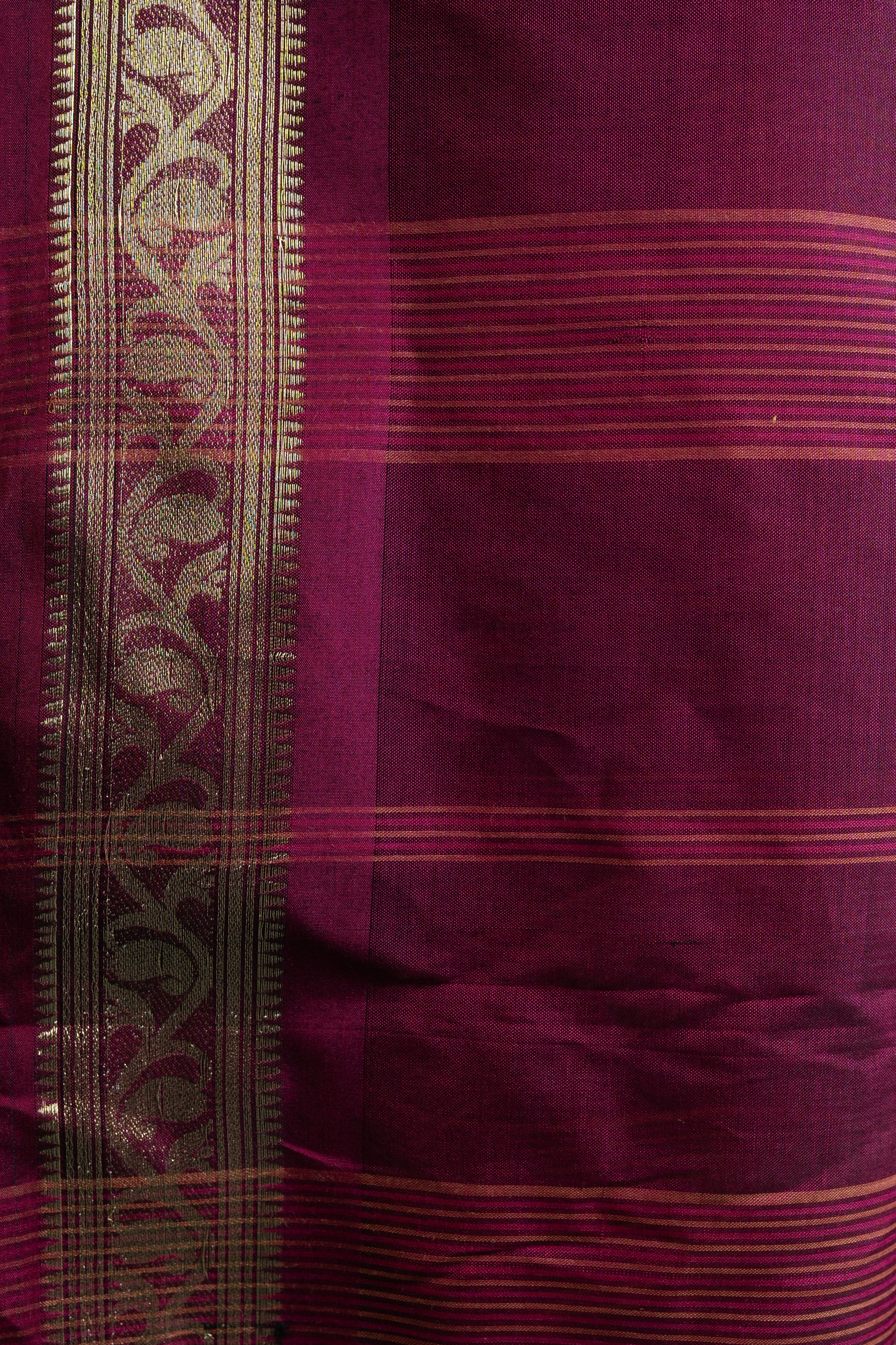 Prisha Grey–Wine Zari Border Pure Handloom Saree