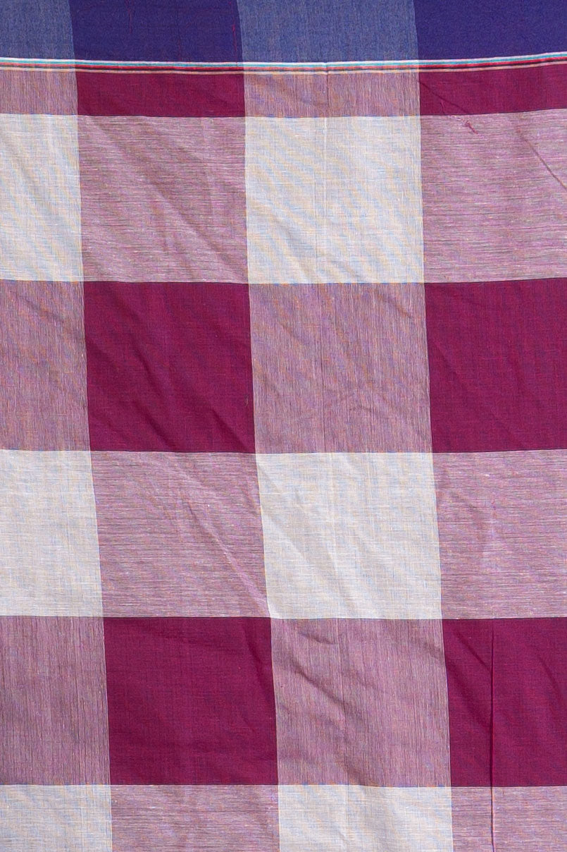 Rangrekha Pink Check Pure Handloom Saree with Blue Border