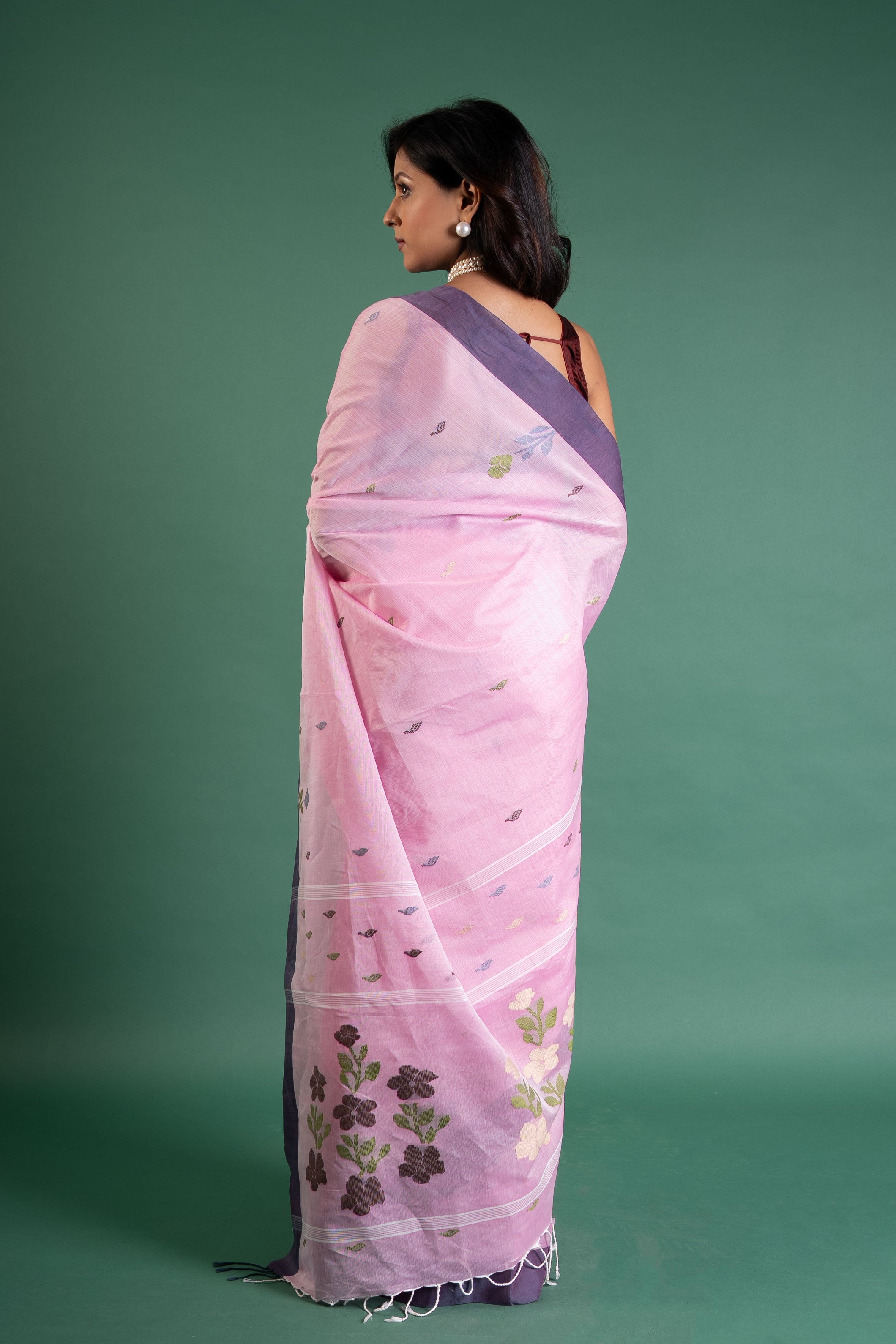 Blush Pink & Lilac Jamdani Handloom Saree