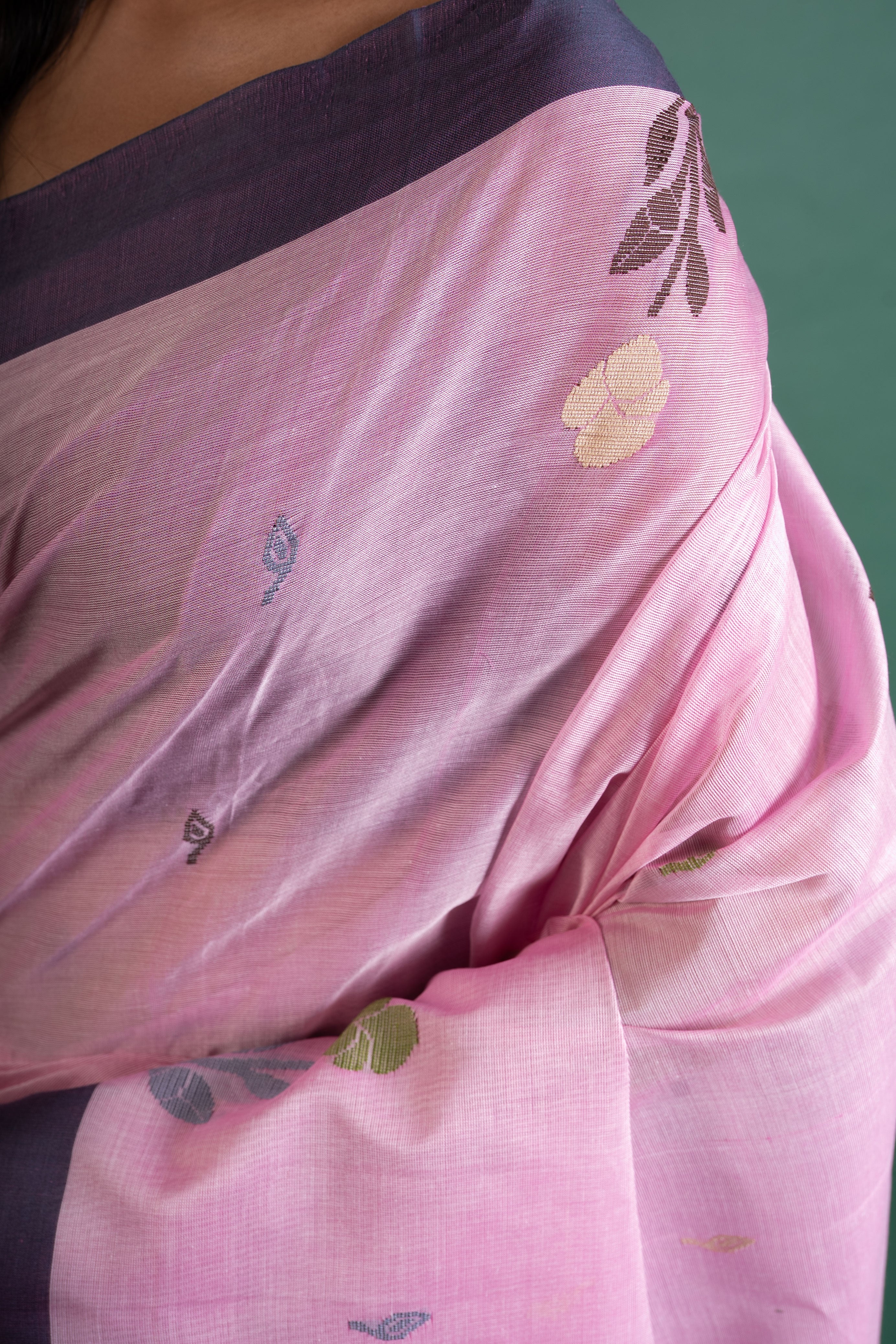 Blush Pink & Lilac Jamdani Handloom Saree