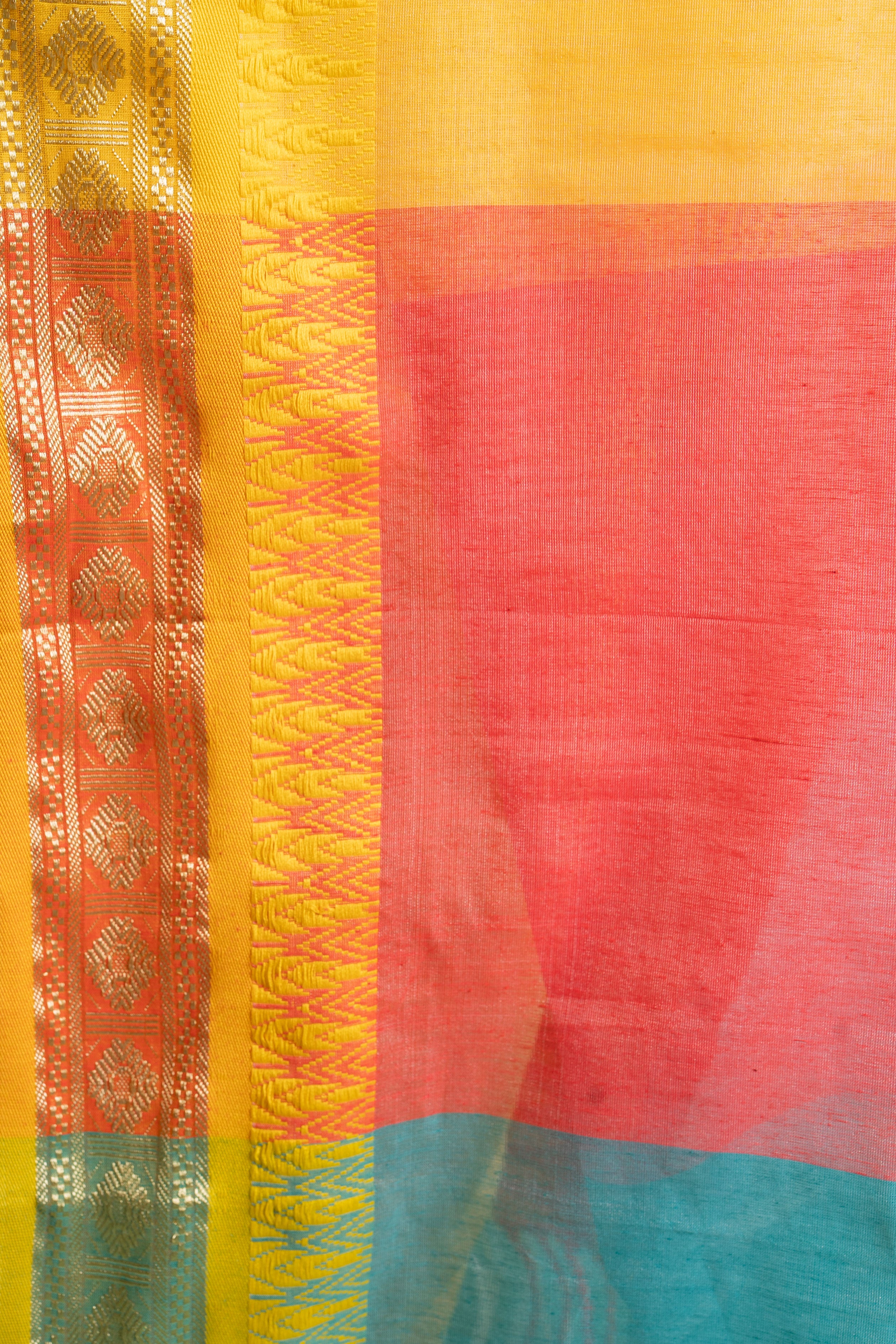 Surya Kiran Yellow Handloom Saree with Zari Temple Border