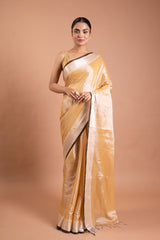 Golden Mist Pure Tissue Saree with Silver Sheen Border