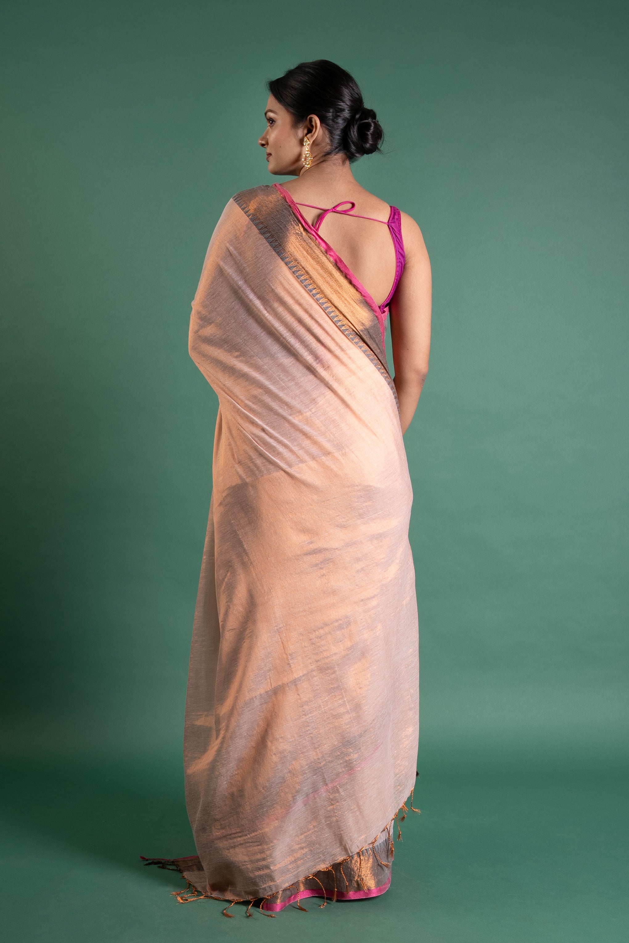 Blush Peach Pure Tissue Saree with Antique Zari Border