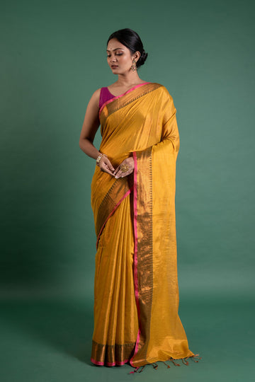 Sunlit Gulab-Gold Pure Tissue Saree
