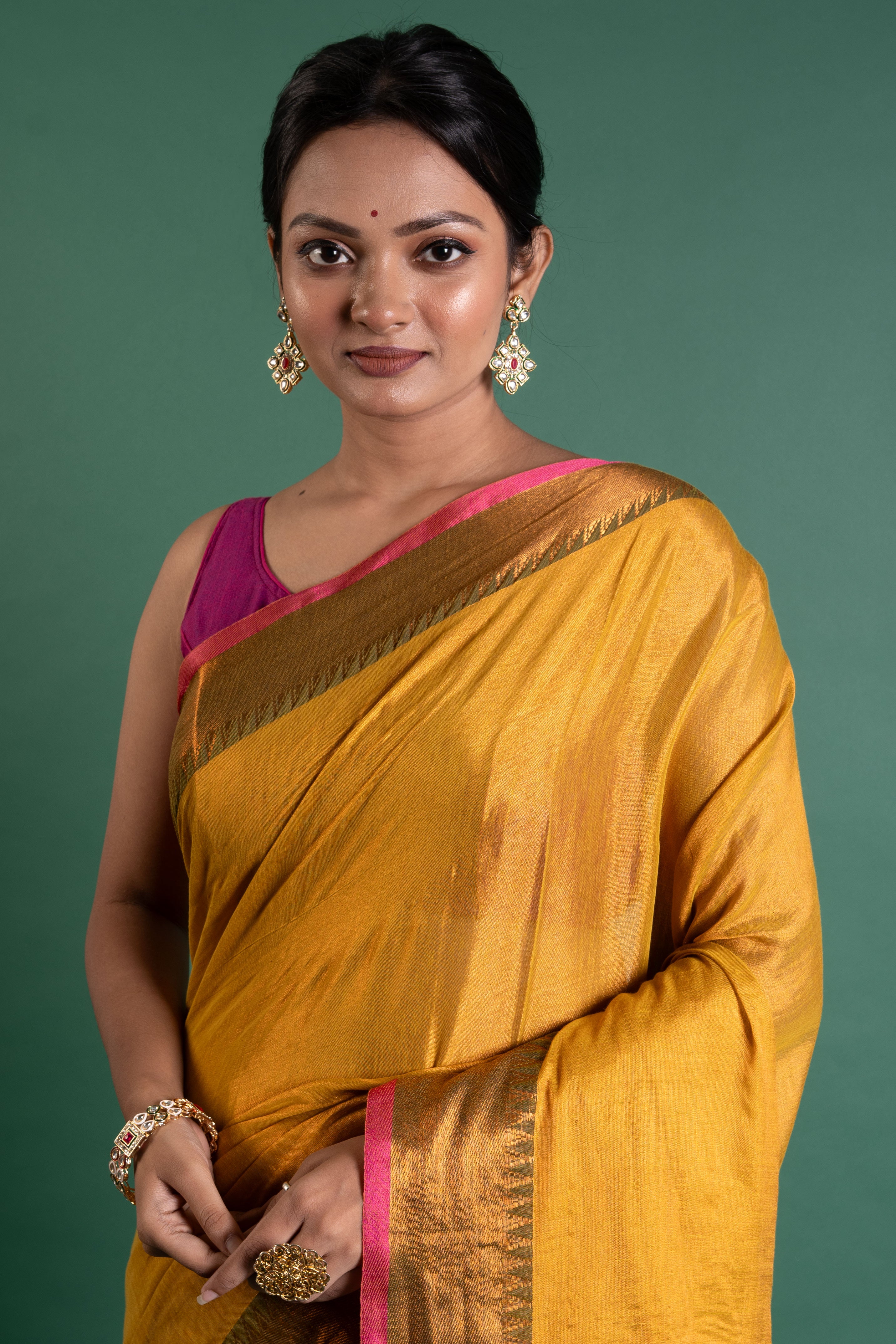 Sunlit Gulab-Gold Pure Tissue Saree